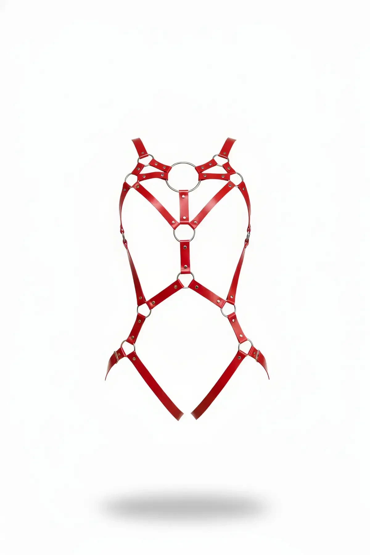 Red Body Harness Adjustable with Faux Leather Ring Detail - APFT706