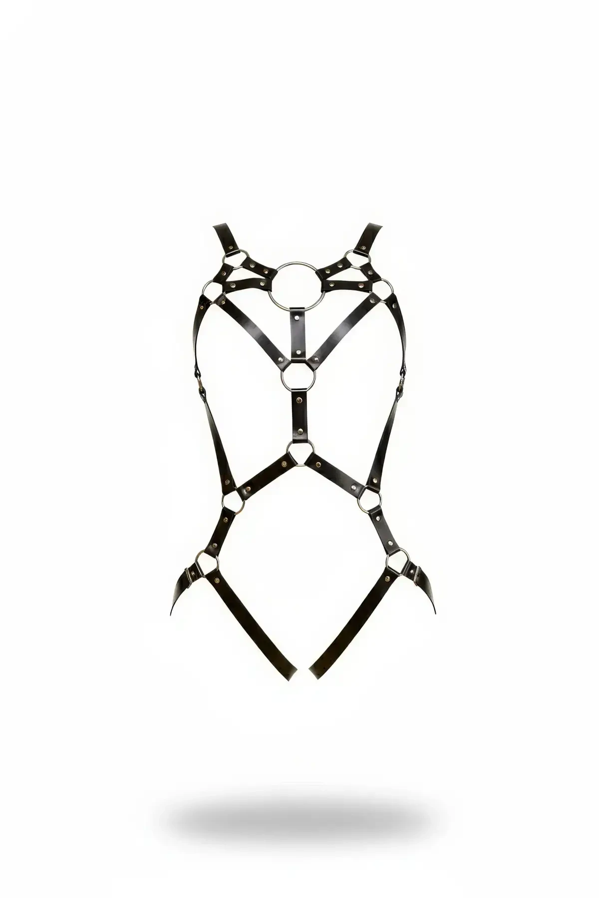 Black Body Harness Leather Ring Detailed Body Accessory - APFT706