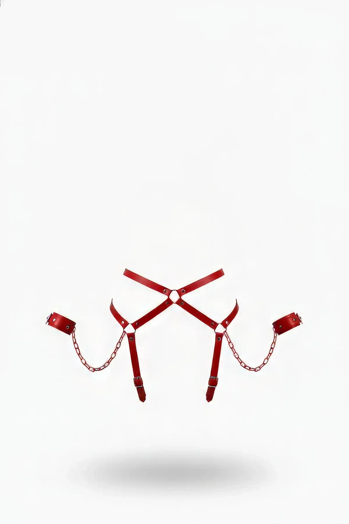 Red Harness Suit Chain Detailed Handcuffed Body Accessory - APFT708