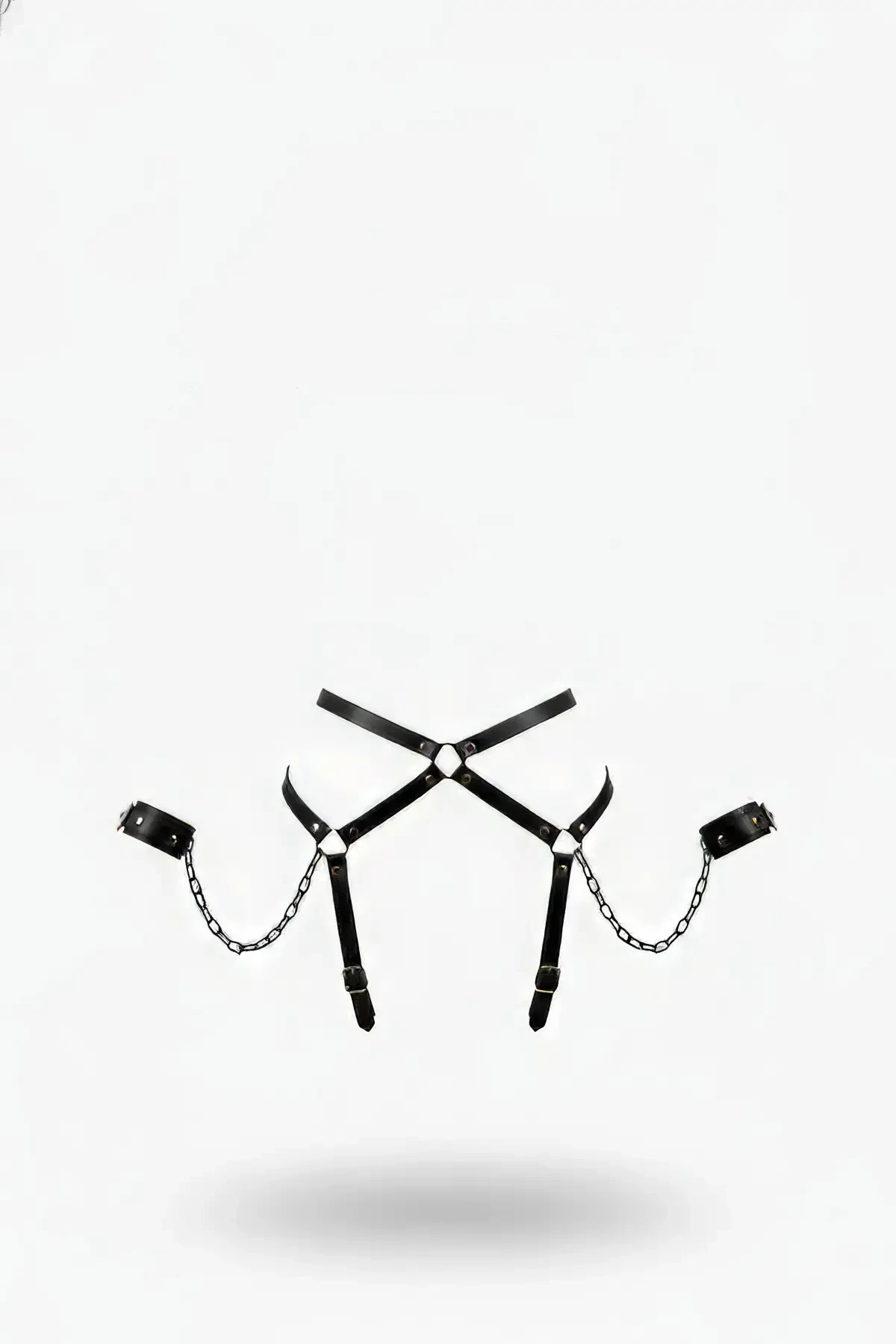 Black Harness Suit Chain Detailed Handcuffed Body Accessory - APFT708