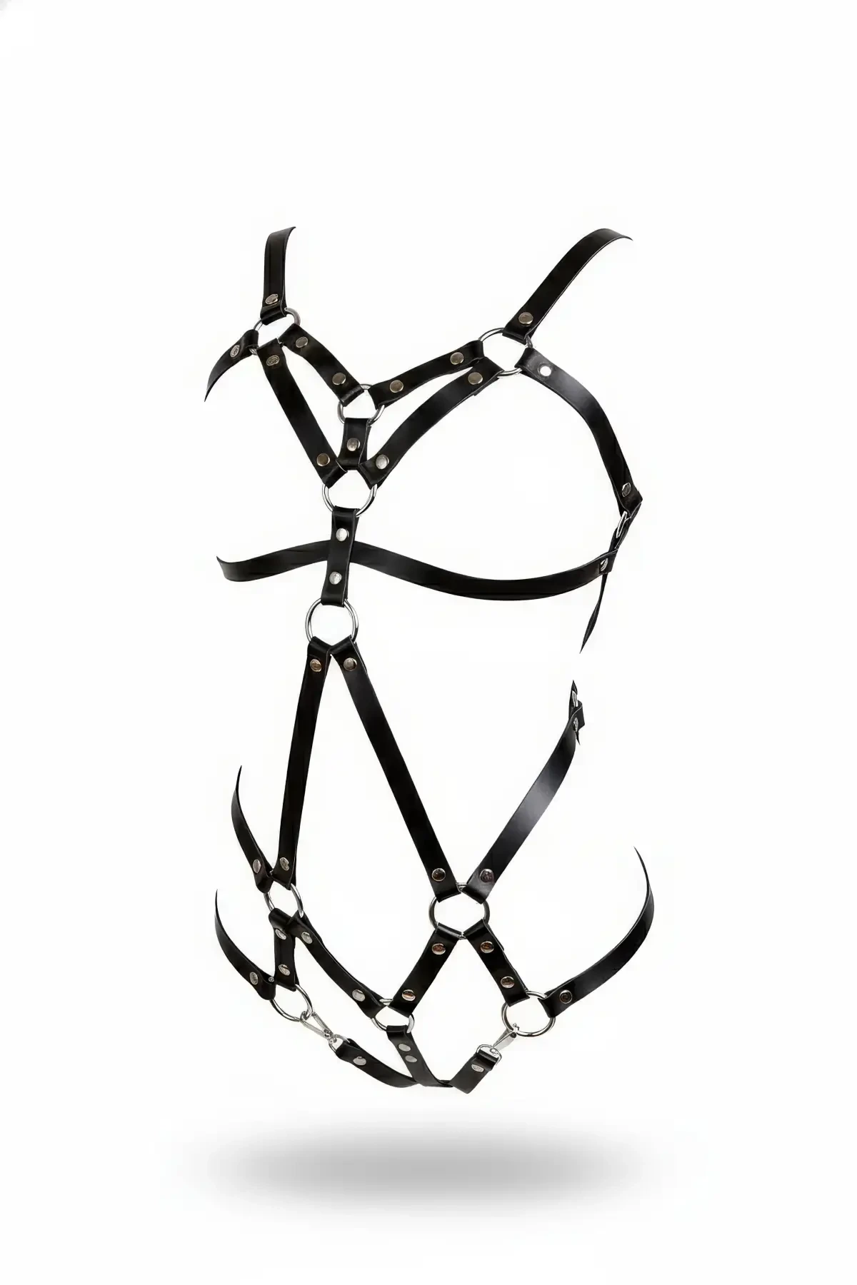 Black Body Harness Leather Full Body with O Ring Detail - APFT716