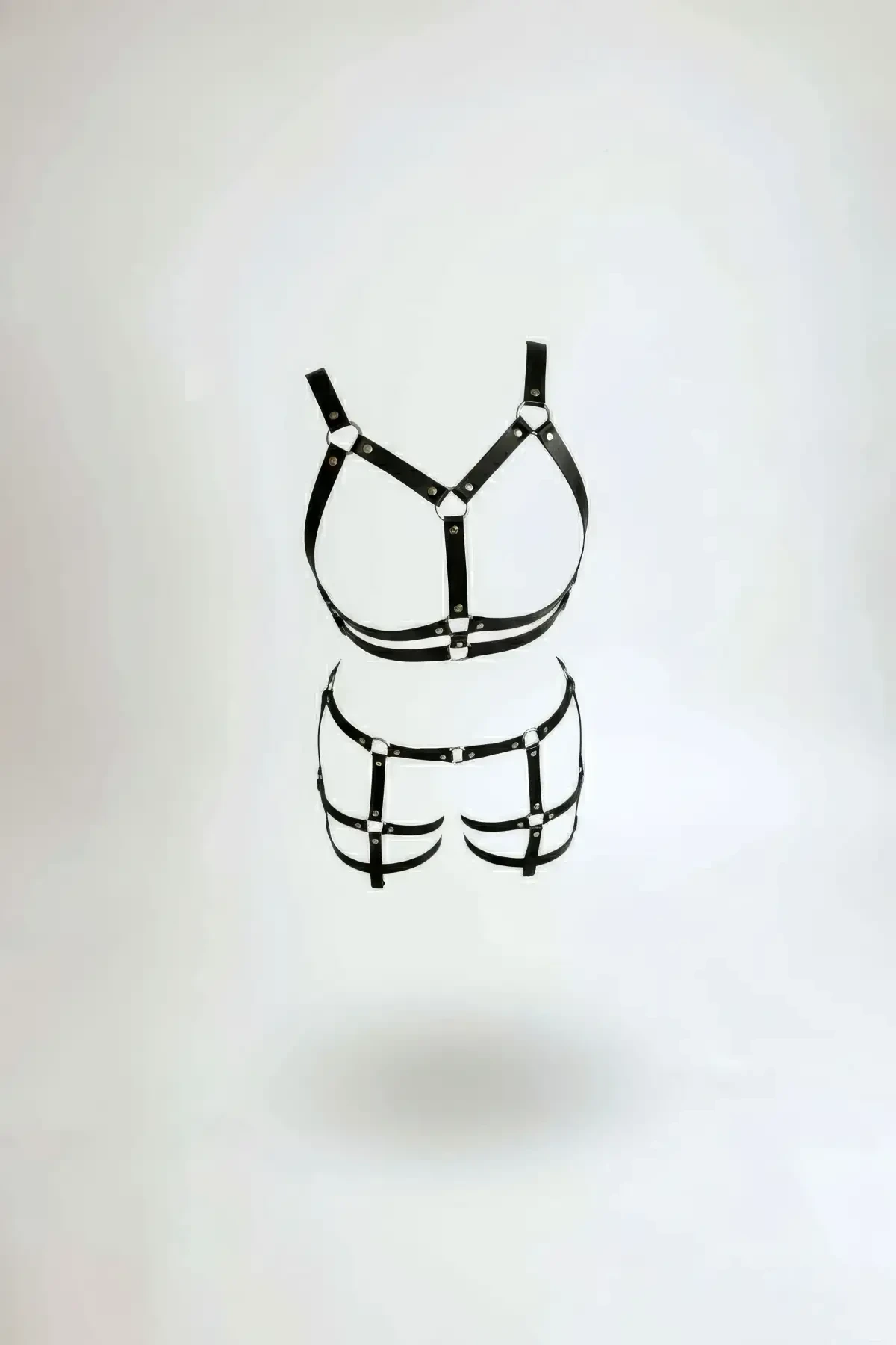 Black Harness Suit Leather O-Ring Detailed Body Accessory - APFT719