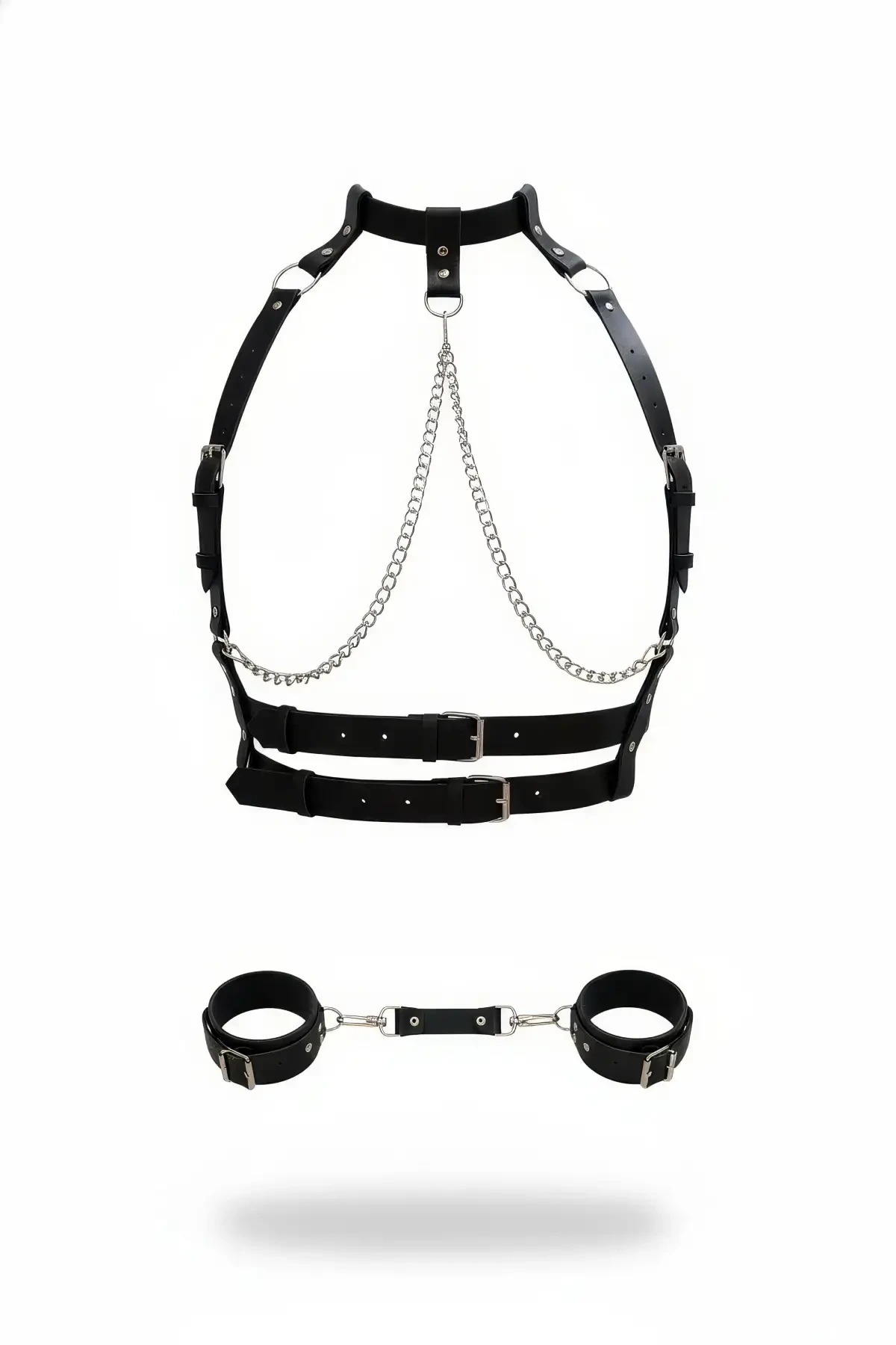 Black Harness Suit Chain Detailed Leather - APFT720