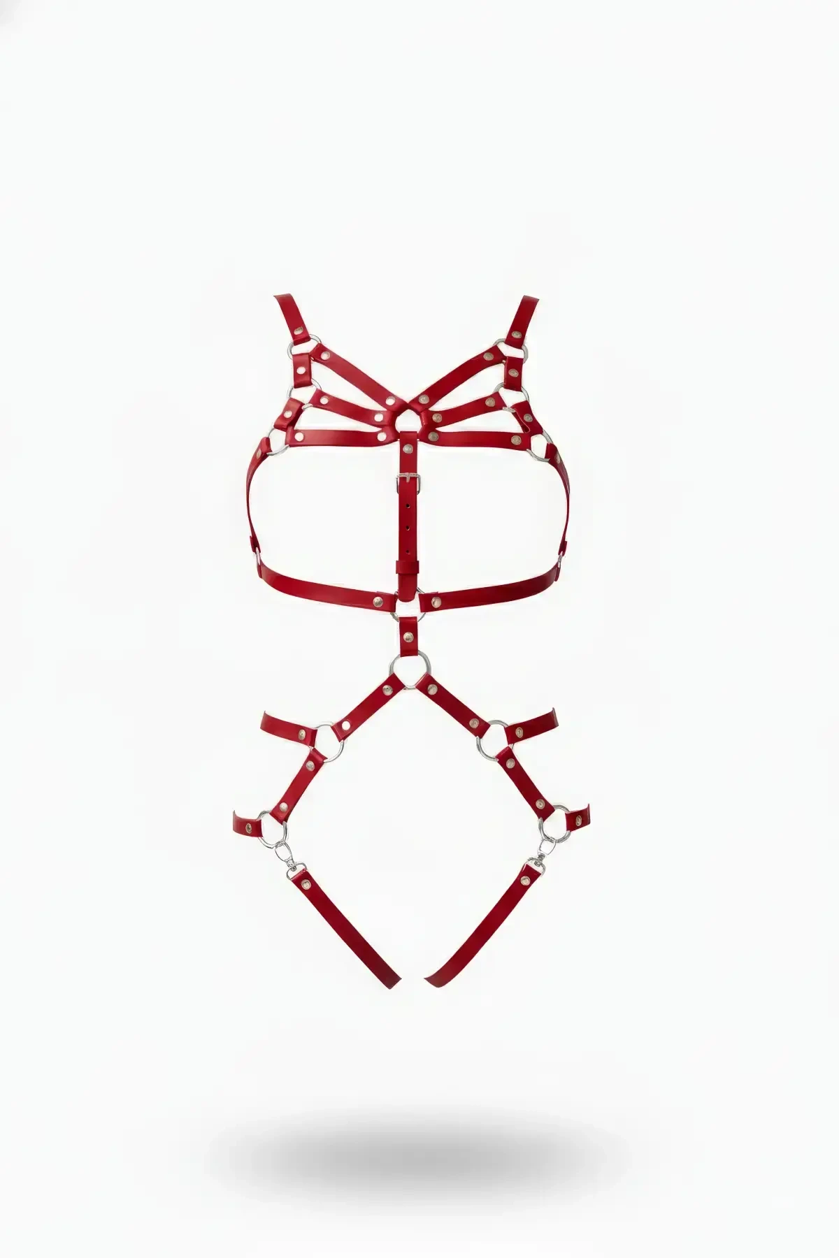 Red Body Harness Leather Multiple Strips with Metal Buckle - APFT724