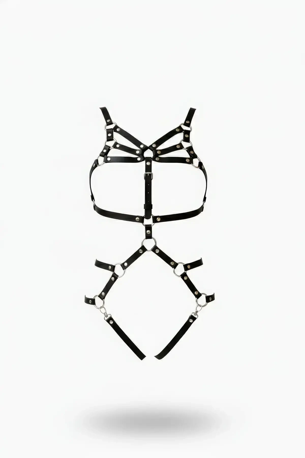 Black Body Harness Leather Body Accessory with Multiple Belt Buckles - APFT724