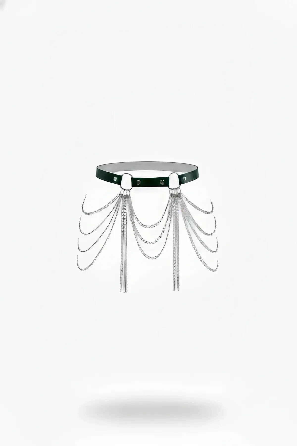 Siyah Kadın Kemer Suni Deri Gümüş Zincir Püsküllü - APFT729