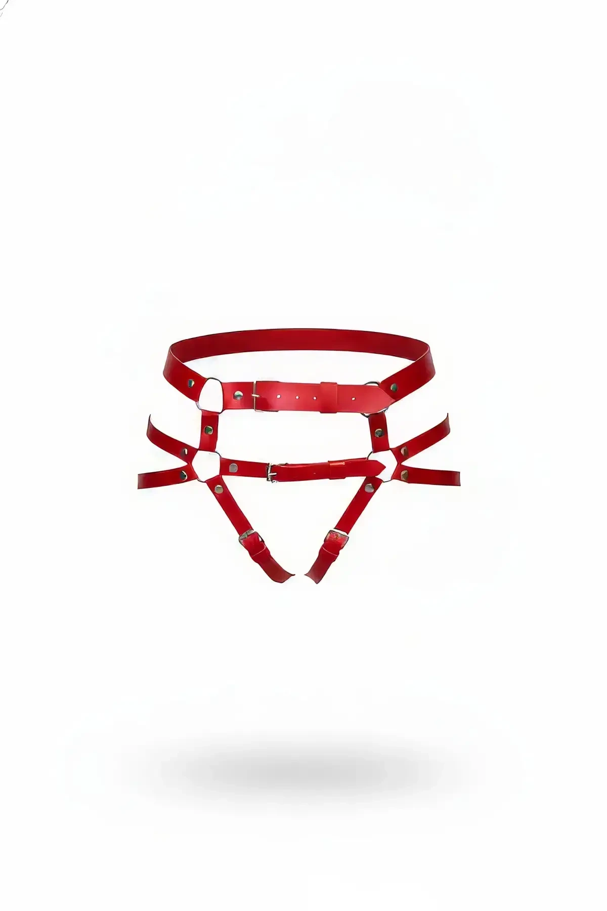 Red Thong - Panty Body Garter with Leather Buckle - APFT732