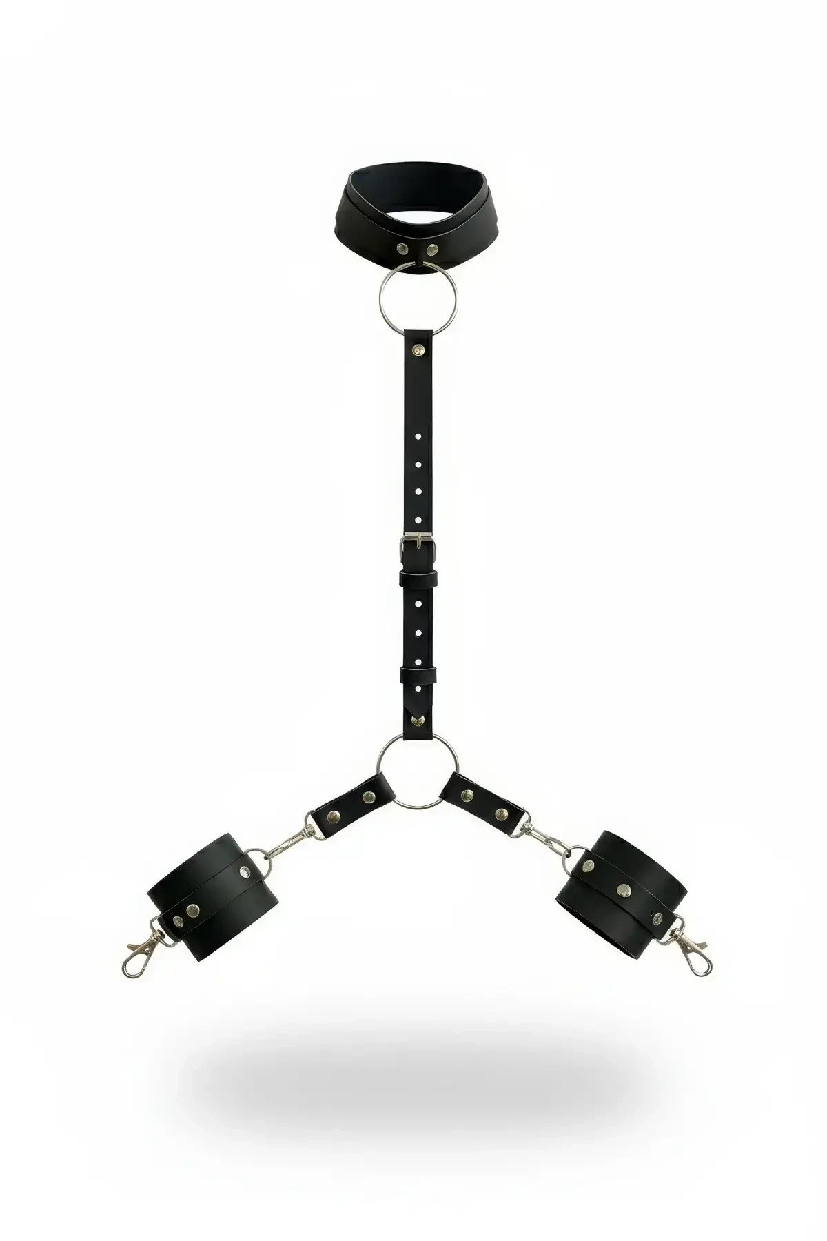 Black Whip - Handcuffs Leather Collar And Wrist Handcuffs Set - APFT743