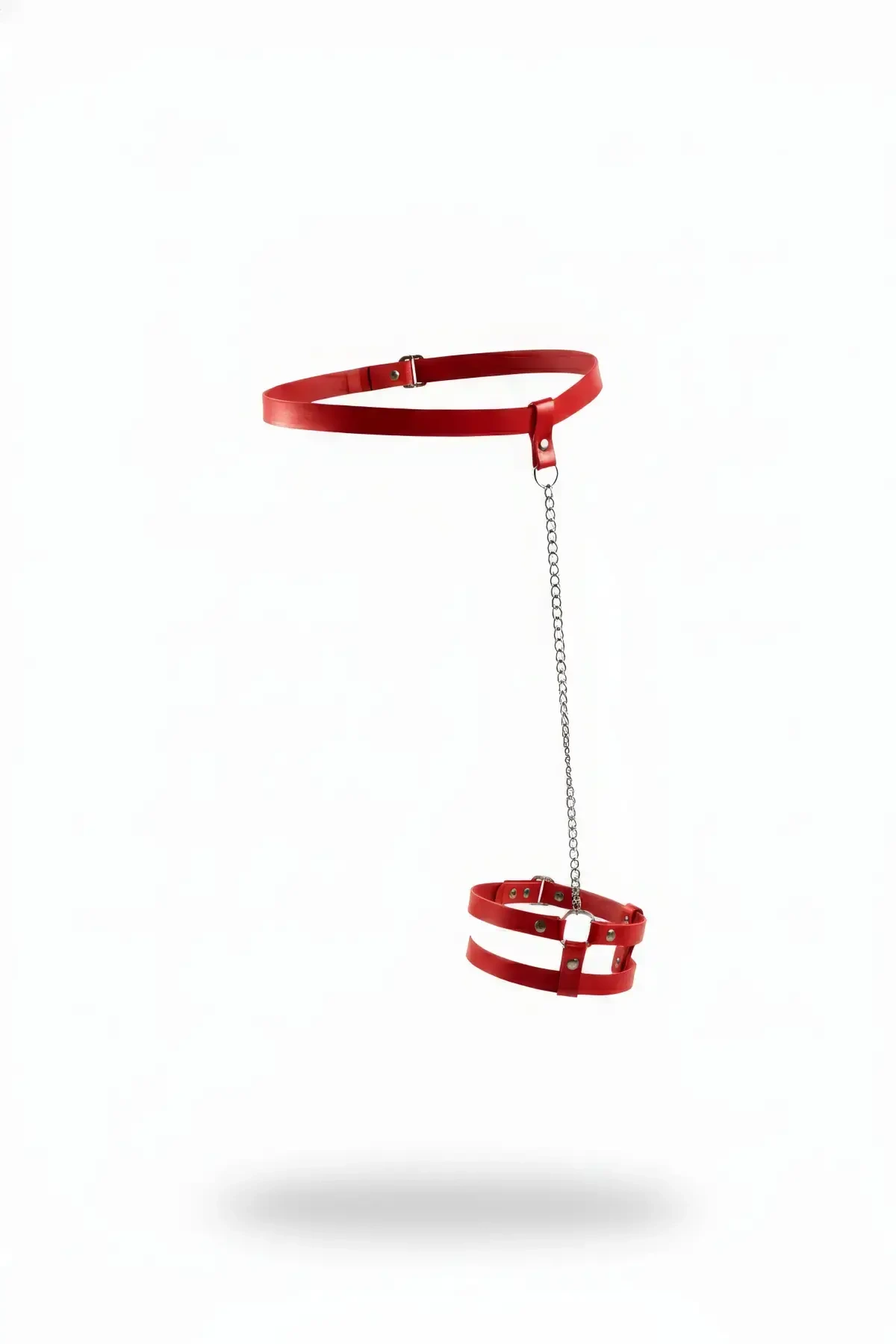 Red Garter Harness with Leather Chain Detail - APFT745