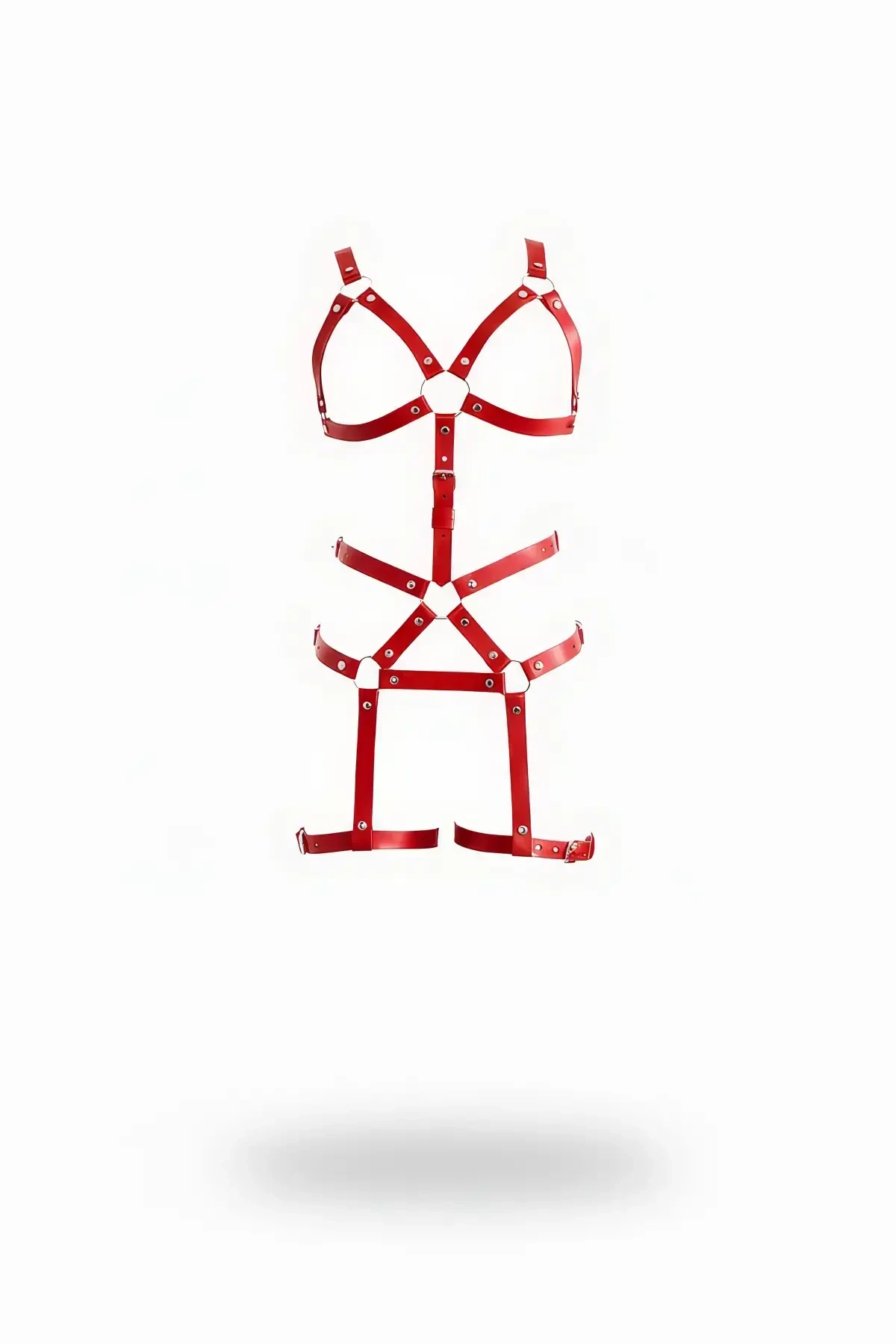 Red Garter Harness Full Size Leather with Metal Ring Detail - APFT750