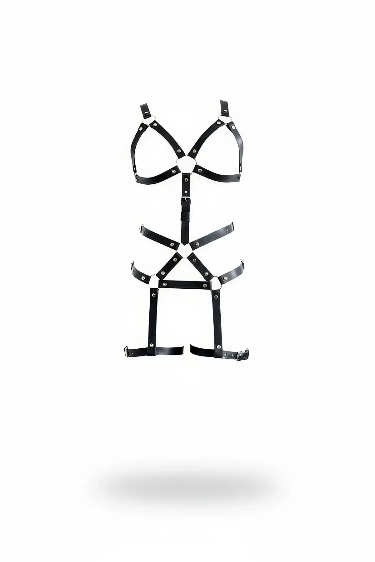 Black Garter Harness Full Body Faux Leather Adjustable - APFT750