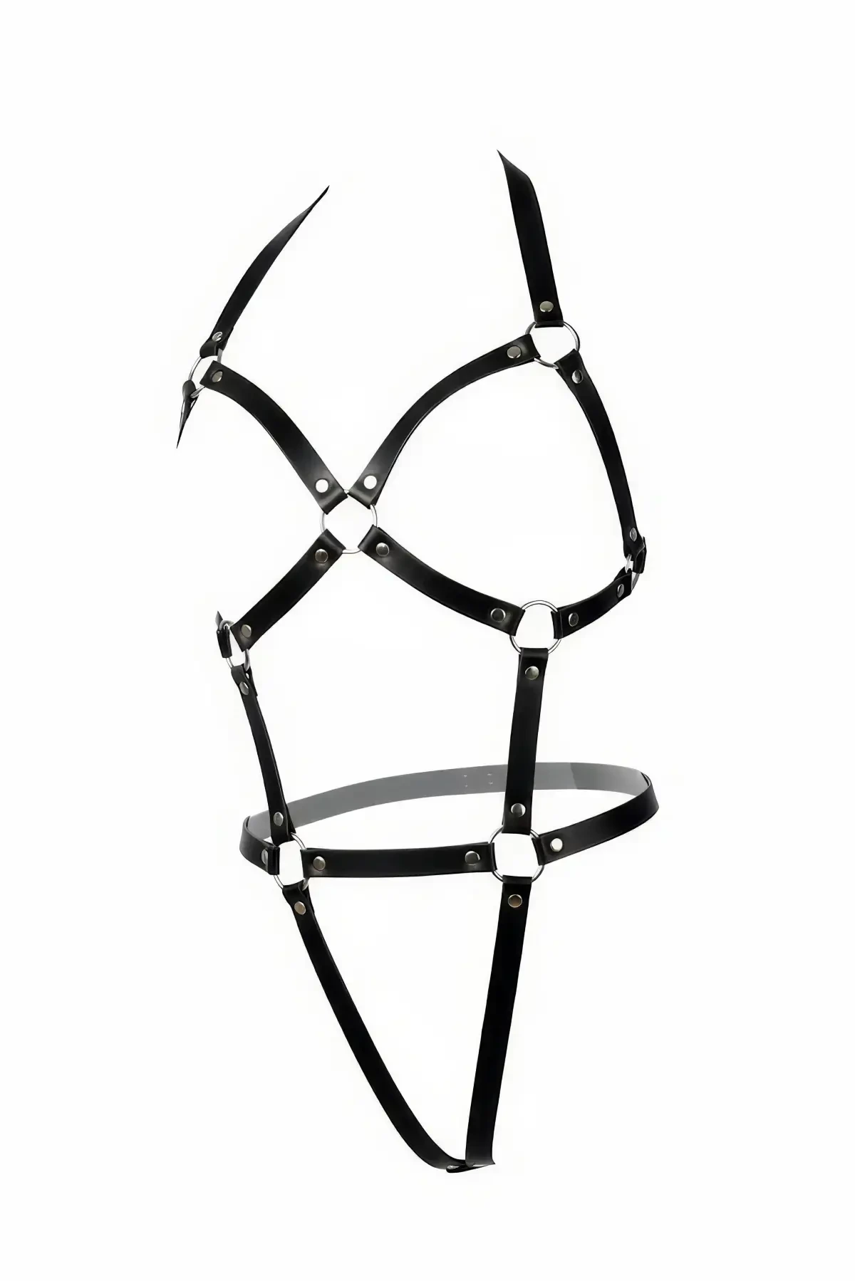 Black Body Harness Faux Leather Cross Detailed Body Accessory - APFT759