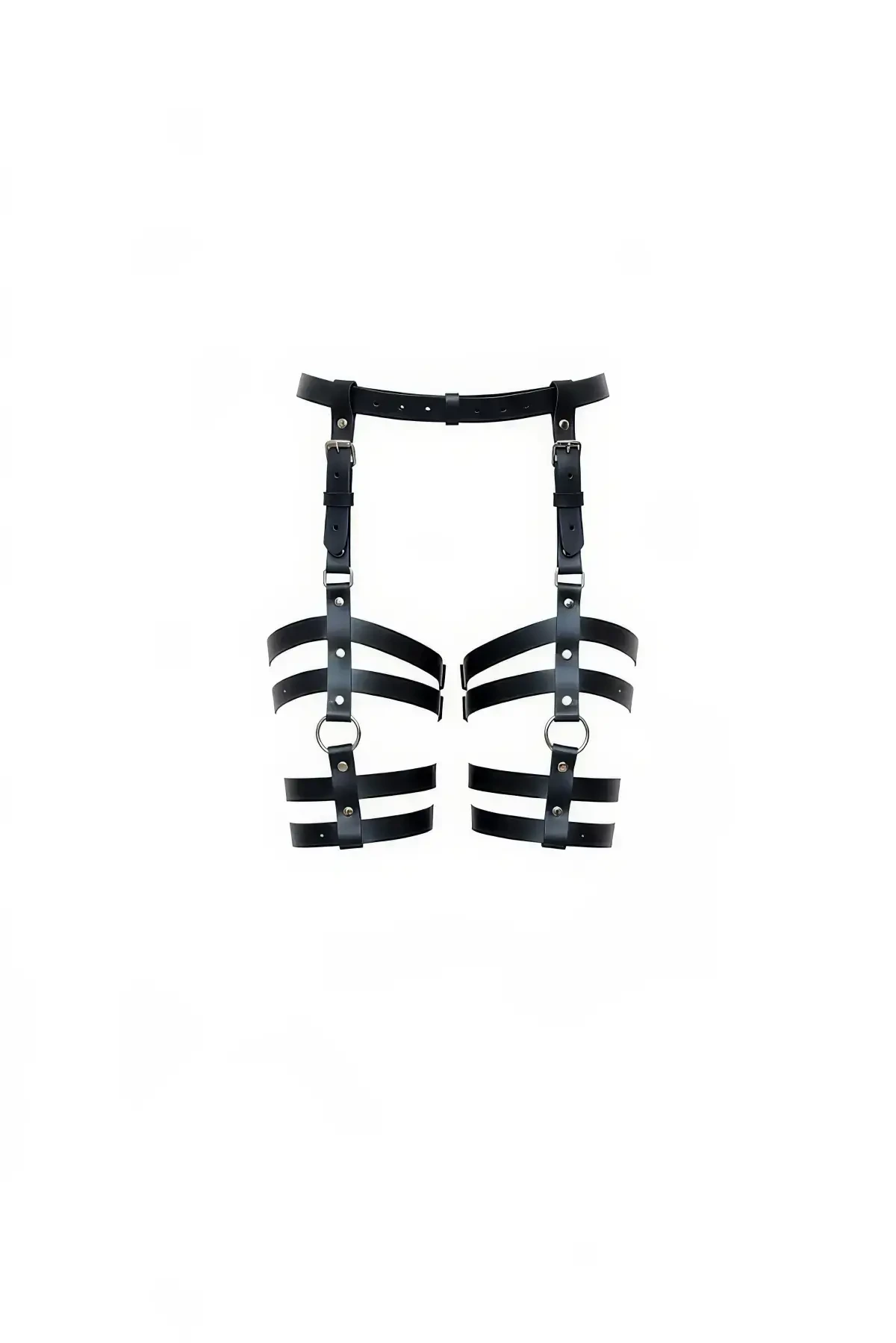 Black Garter Harness Leather Multi-Strap Waist and Leg Accessory - APFT762