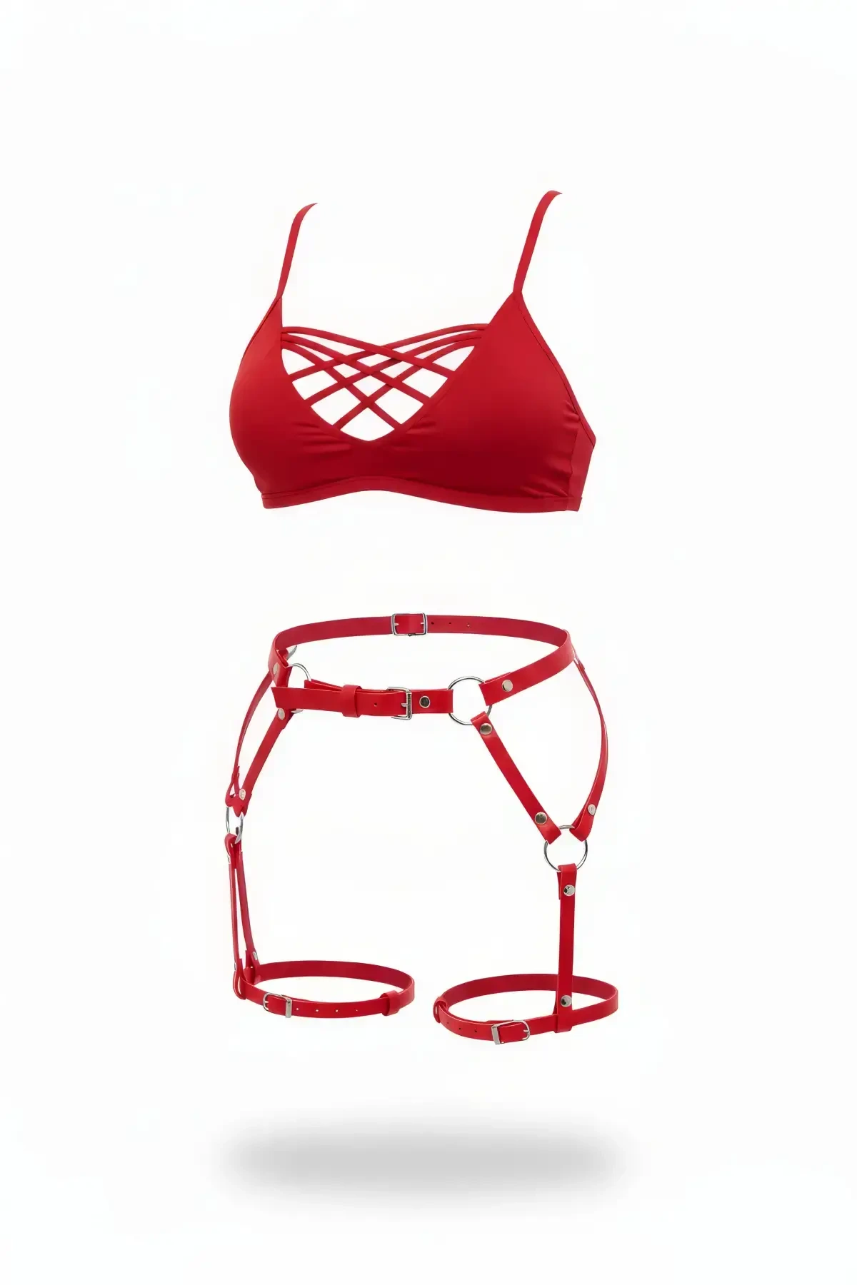 Red Garter Harness Adjustable Body Accessory with Leather Buckle - APFT770