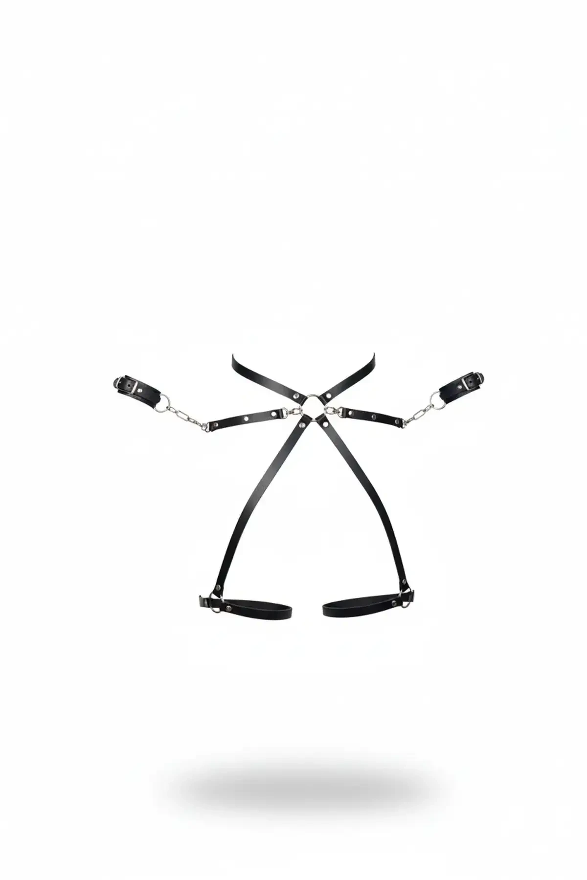 Black Harness Suit Chain Detailed Cuffed Body Accessory - APFT772