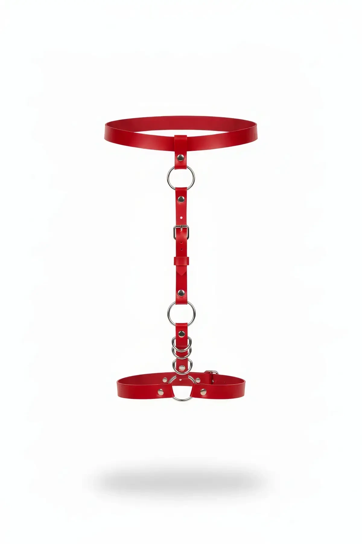 Red Garter Harness with Faux Leather Ring Detail - APFT773