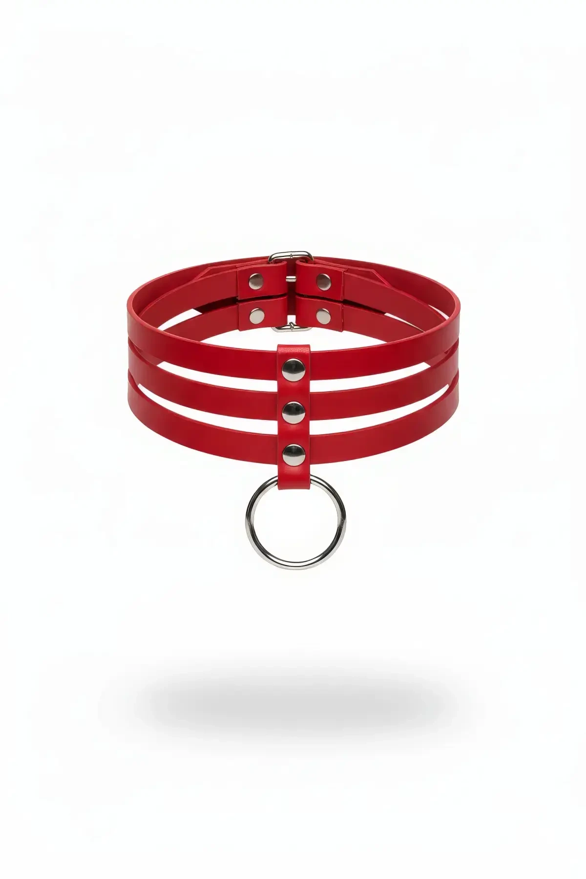 Red Choker with Three Rows of Metal Ring Detail - APFT777