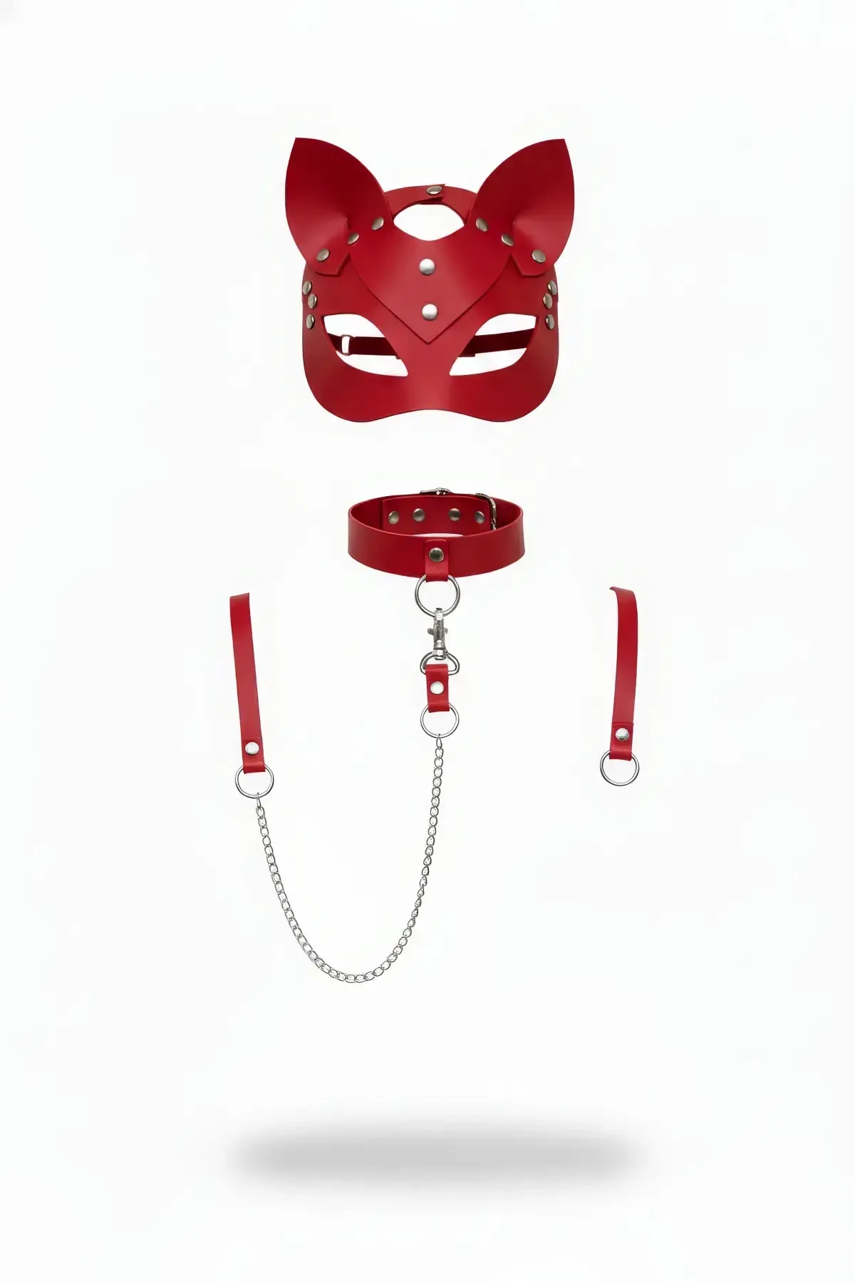 Red Harness Suit with Leather Cat Mask and Chain Detail - APFT784
