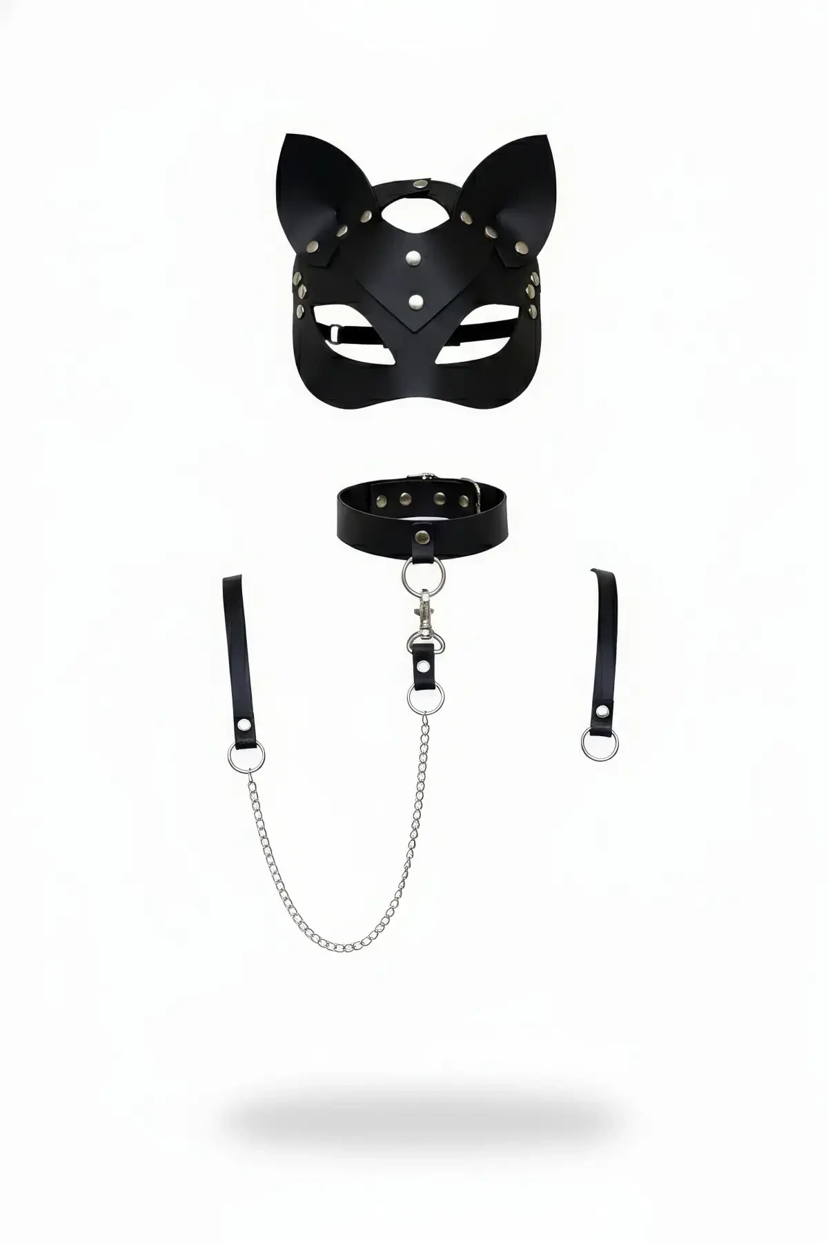 Black Harness Suit with Cat Mask and Chain Detail - APFT784