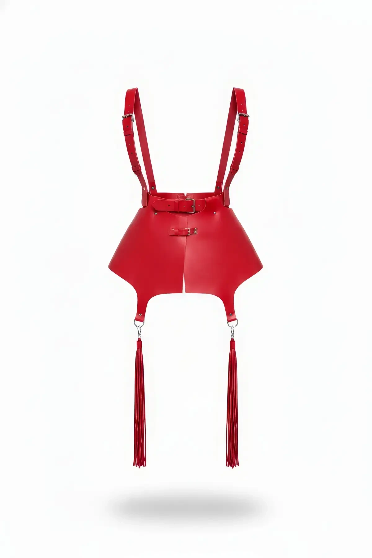 Red Skirt Leather Tassel Detailed Skirt Harness Mini Skirt - APFT787