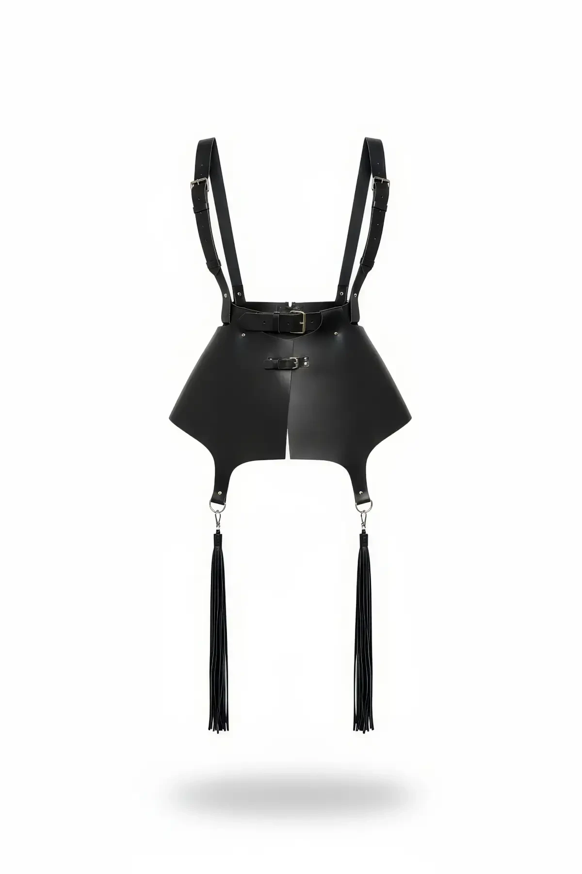 Black Skirt Faux Leather Skirt Shoulder Detailed Skirt Tasseled Mini Skirt - APFT787