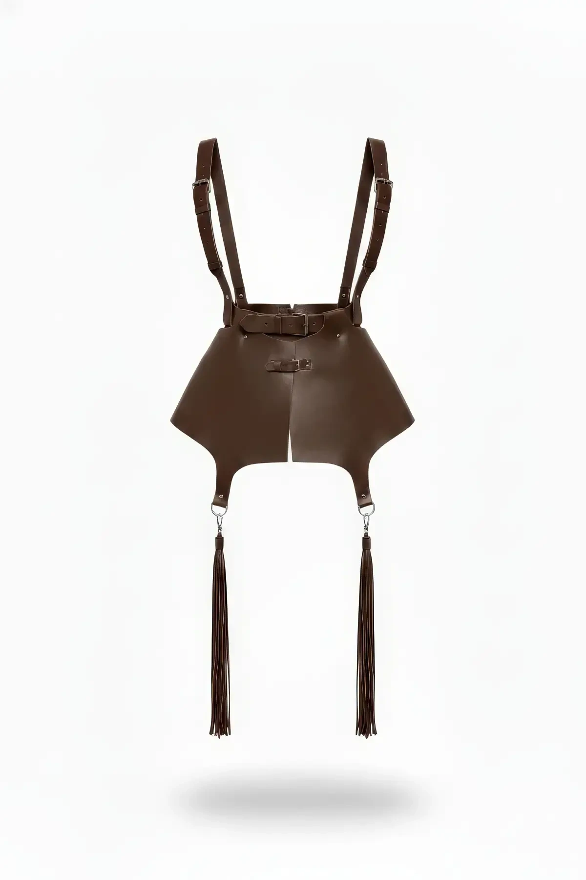 Brown Skirt Leather Shoulder Tie Tassel Mini Skirt - APFT787