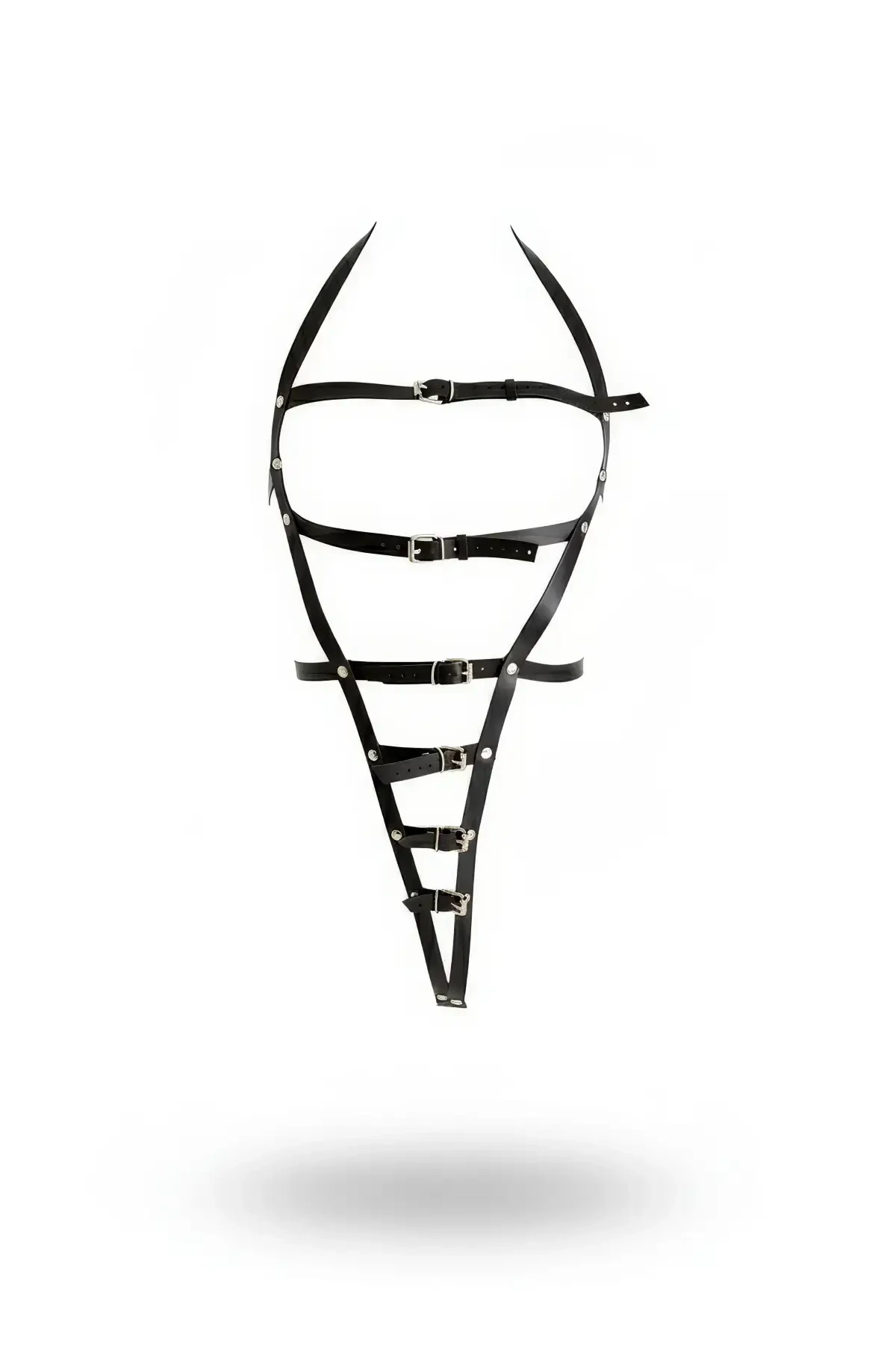 Black Body Harness Faux Leather Adjustable Body Accessory with Multiple Buckles - APFT790