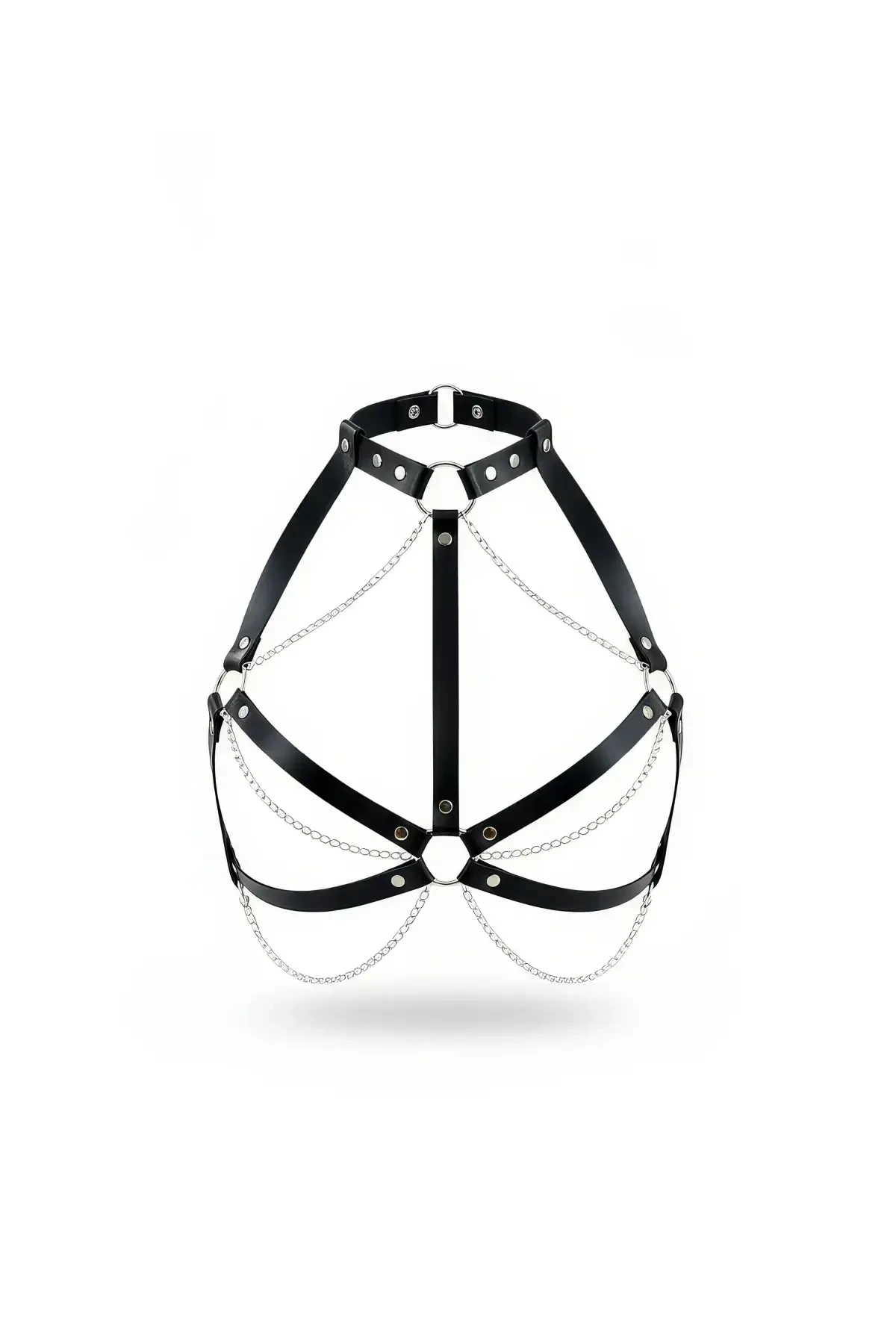Black Chest Harness Leather Chain Detailed Body Accessory - APFT796