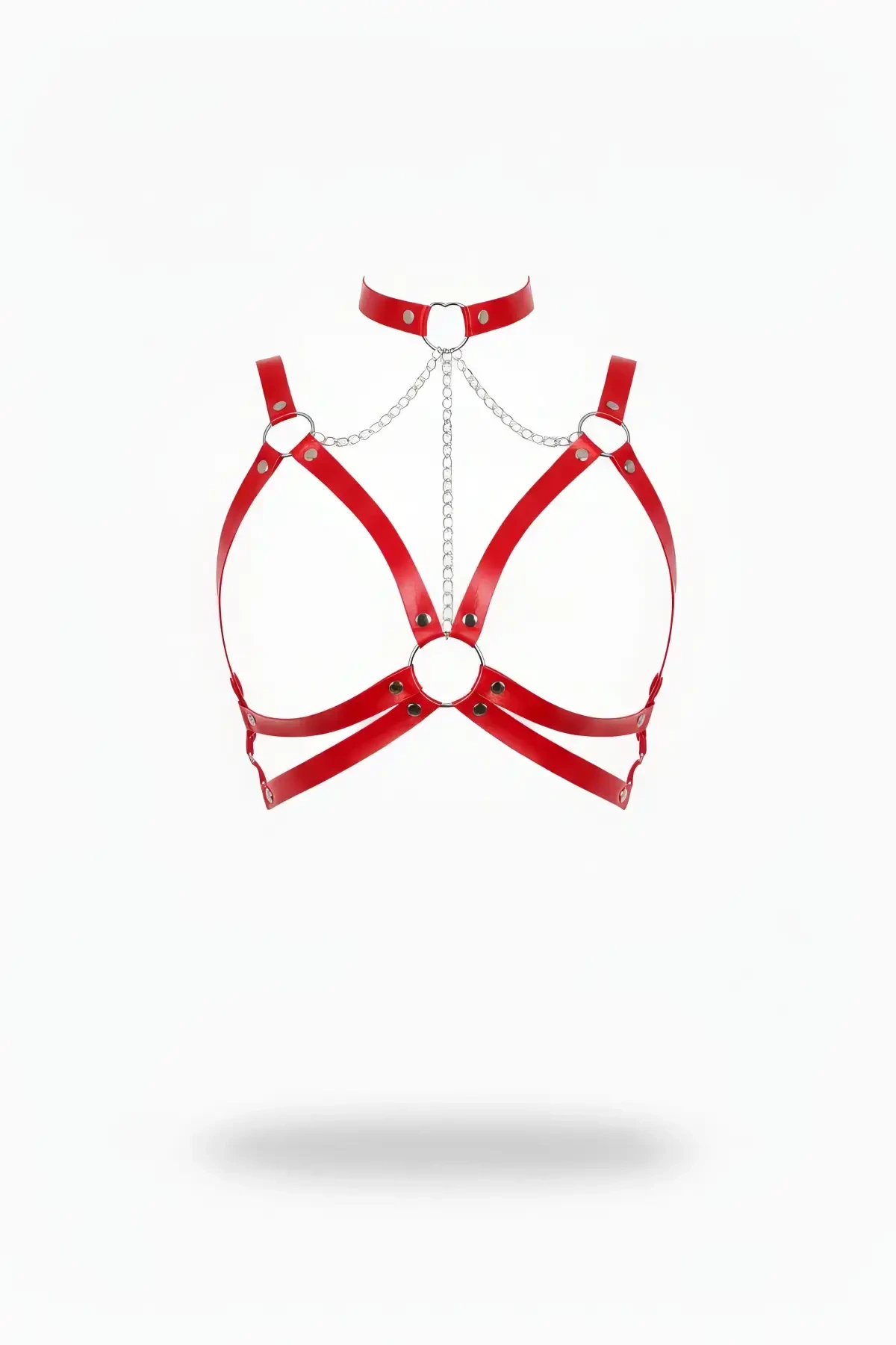 Red Chest Harness with Leather Chain Detail - APFT797