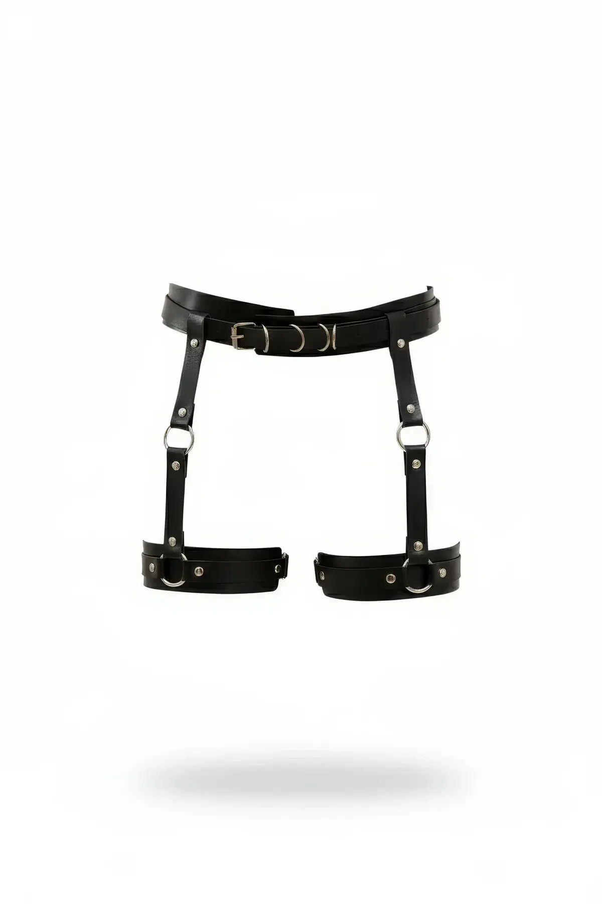 Black Garter Harness Adjustable Leg Accessory with Leather Buckle - APFT804