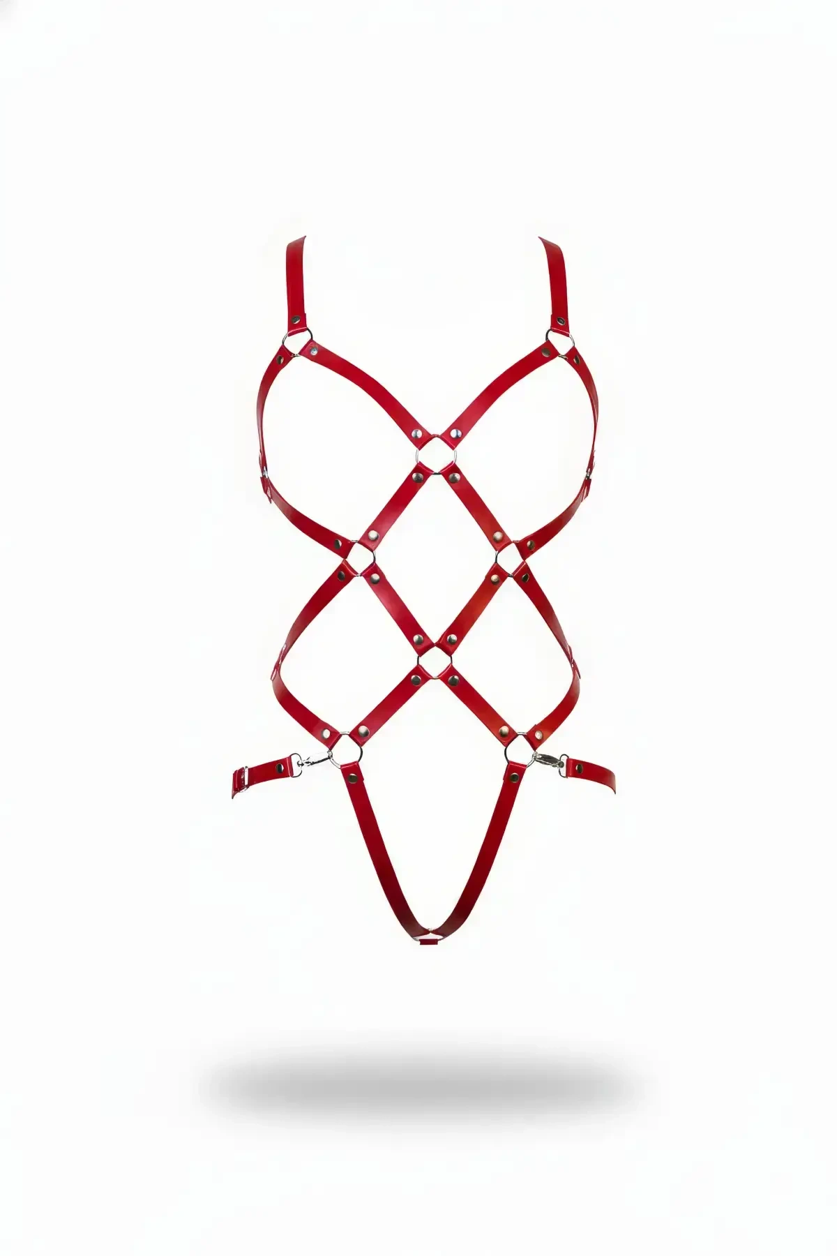 Red Body Harness Leather Cage Structure with O Ring Detail - APFT811
