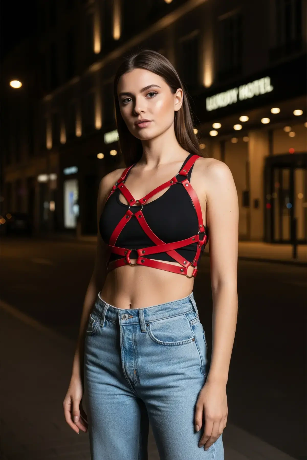 Kırmızı Kadın Kemer Deri Çapraz Vücut Aksesuarı - APFT816