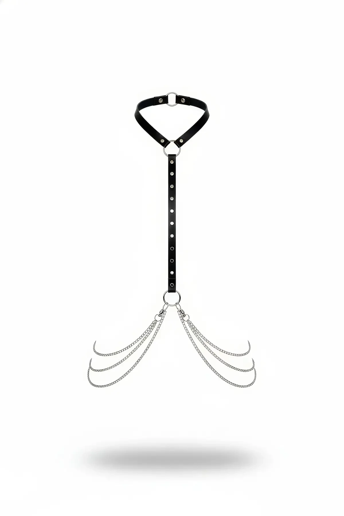 Siyah Kadın Kemer Deri Zincir Detaylı Vücut Aksesuarı - APFT840