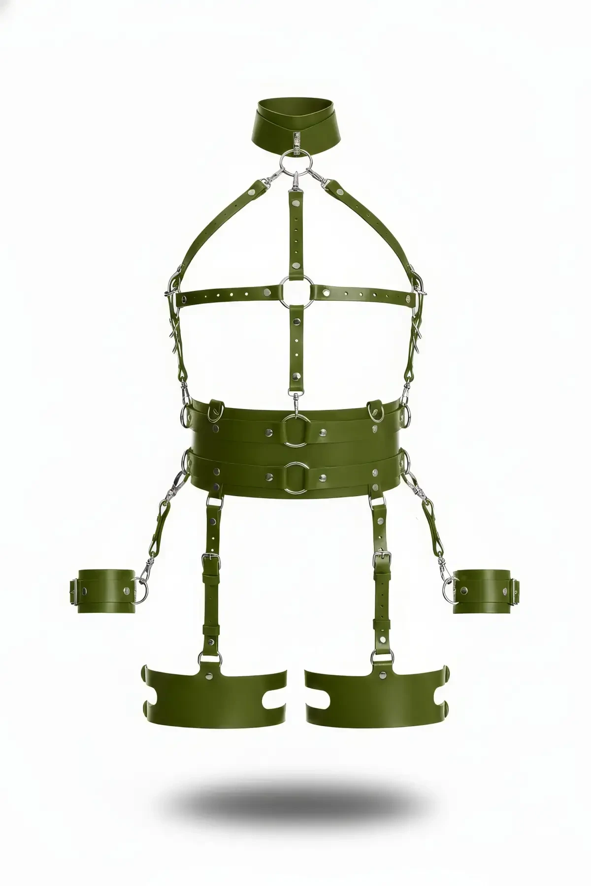 Khaki Harness Suit with Leather Chain Detail and Wide Belt - APFT842