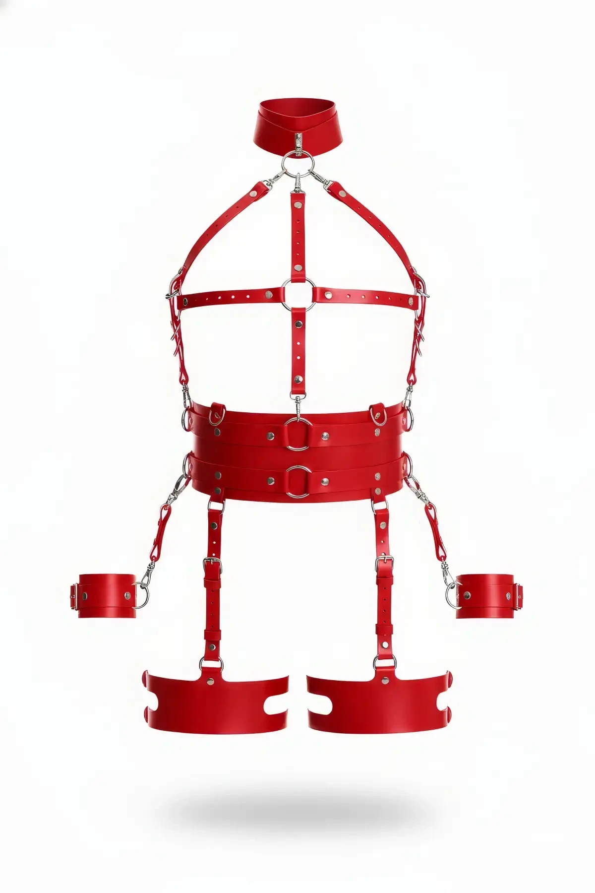 Red Harness Suit with Leather Chain Detailed Neck Collar - APFT842