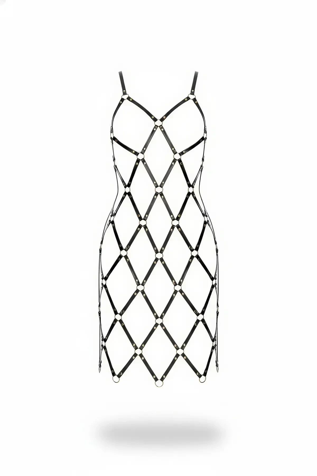 Black Skirt Leather Mesh Metal Ring Detailed Skirt - APFT844