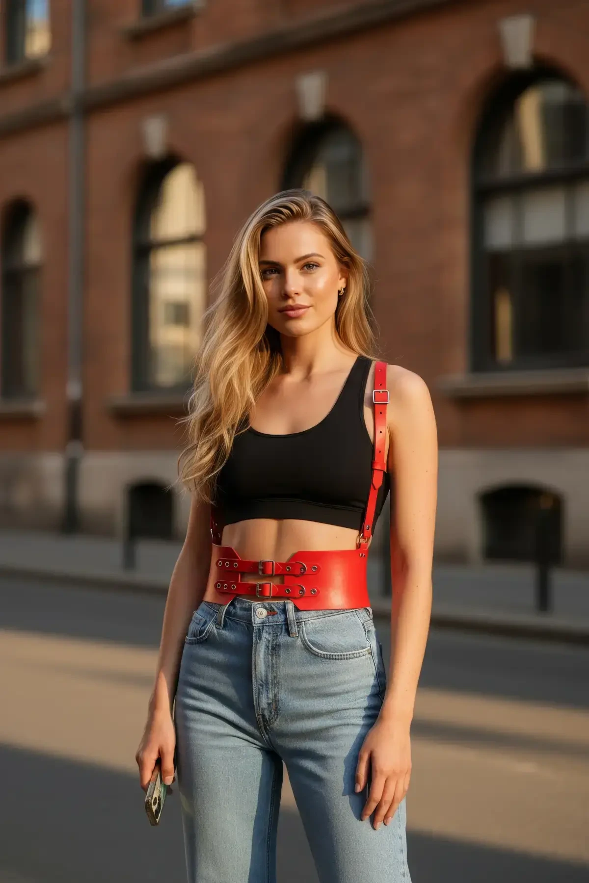 Kırmızı Kadın Kemer Kalın Deri Korse Bel - APFT853