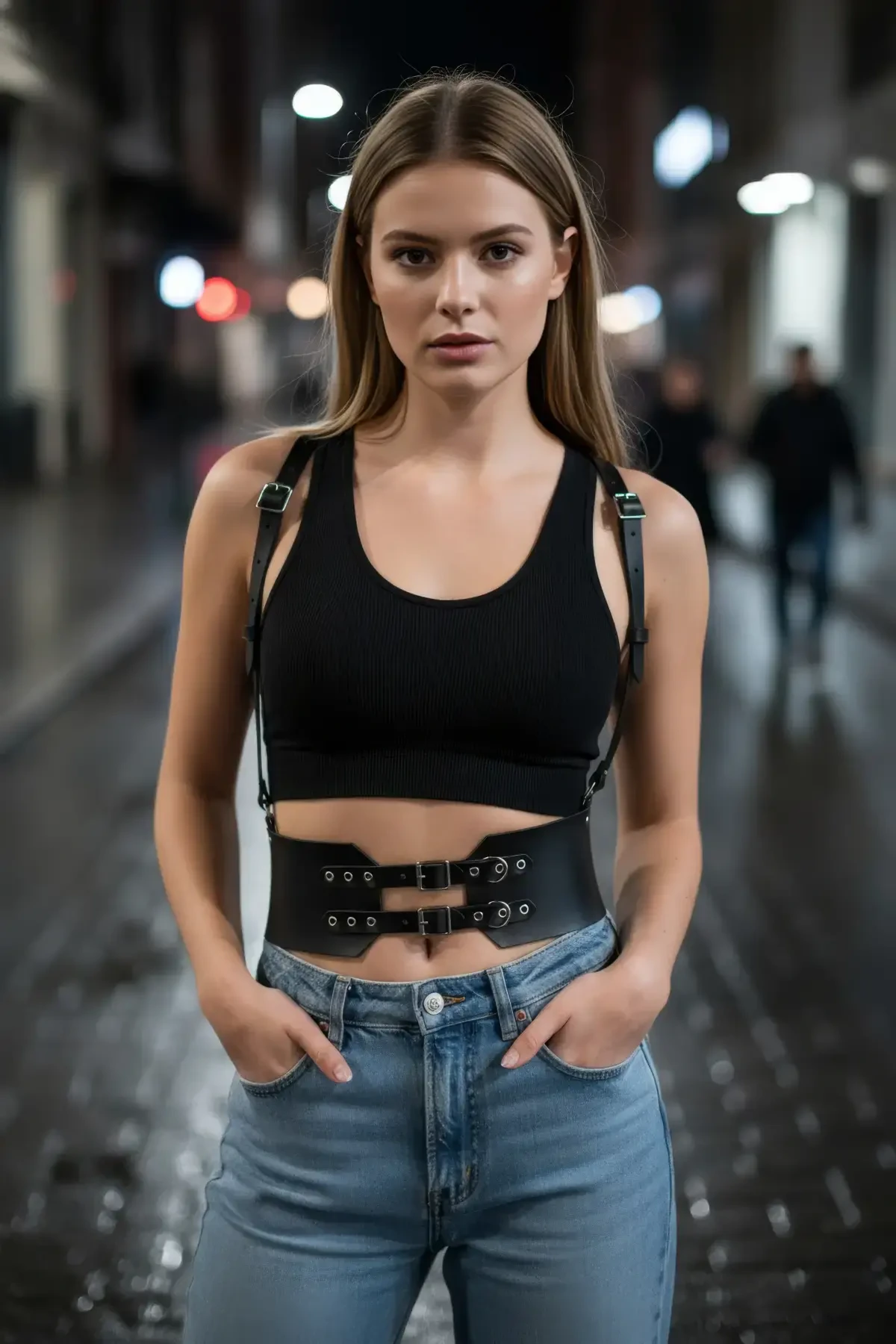 Siyah Kadın Kemer Kalın Çift Tokalı Korse Bel Aksesuarı - APFT853