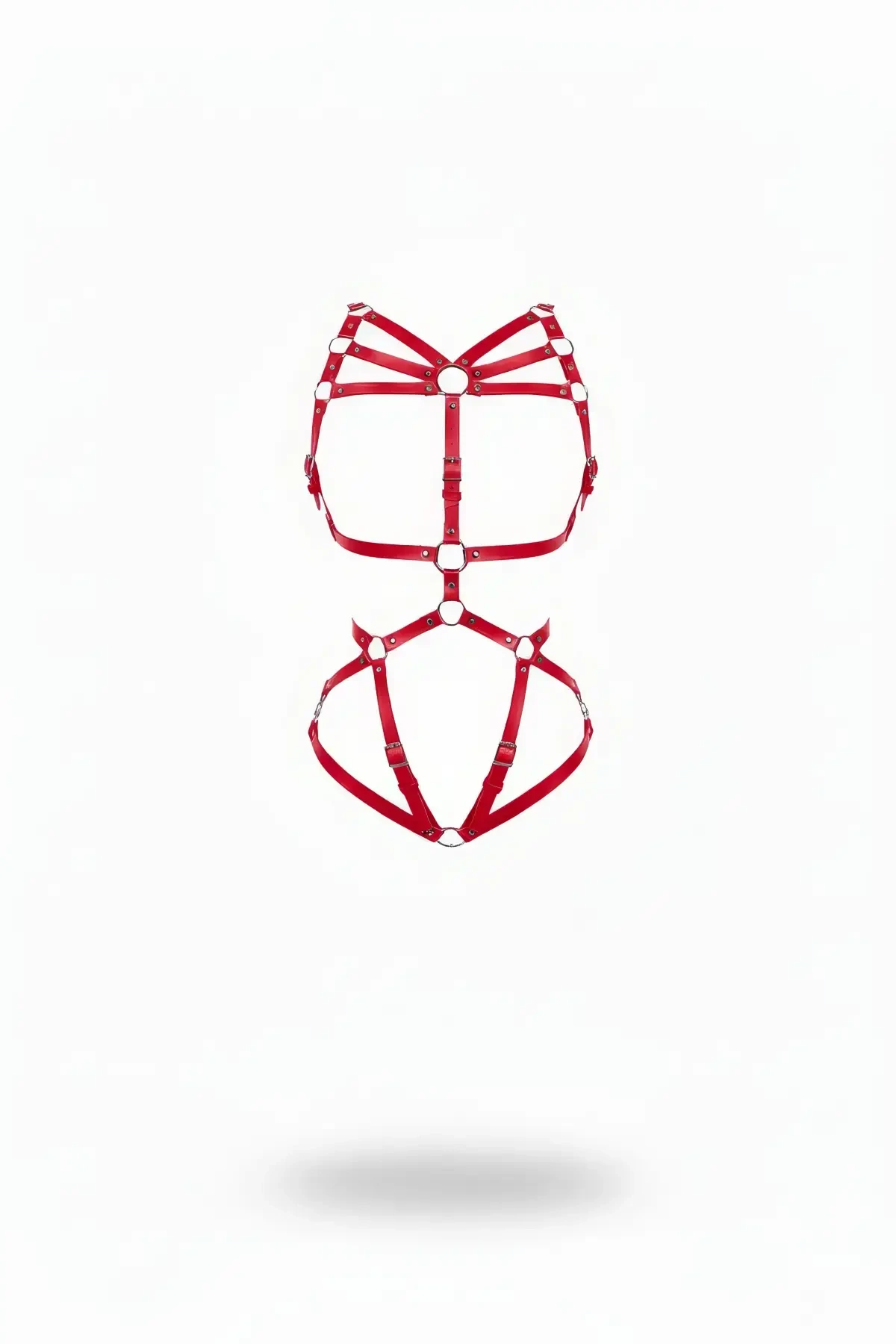 Red Body Harness Leather with Metal Ring Detail - APFT860