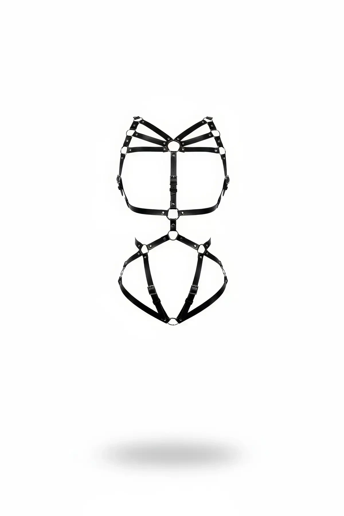 Black Body Harness Faux Leather Full Body Buckle Accessory - APFT860