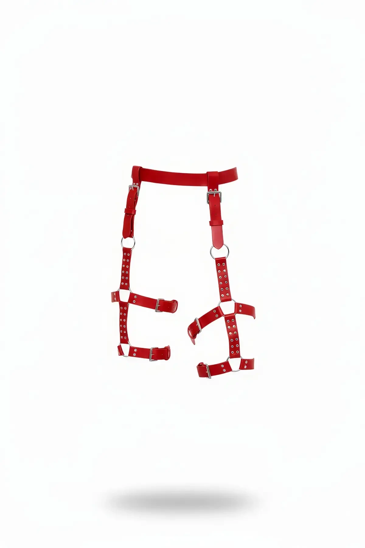 Red Garter Harness Faux Leather Buckle Leg Accessory - APFT862