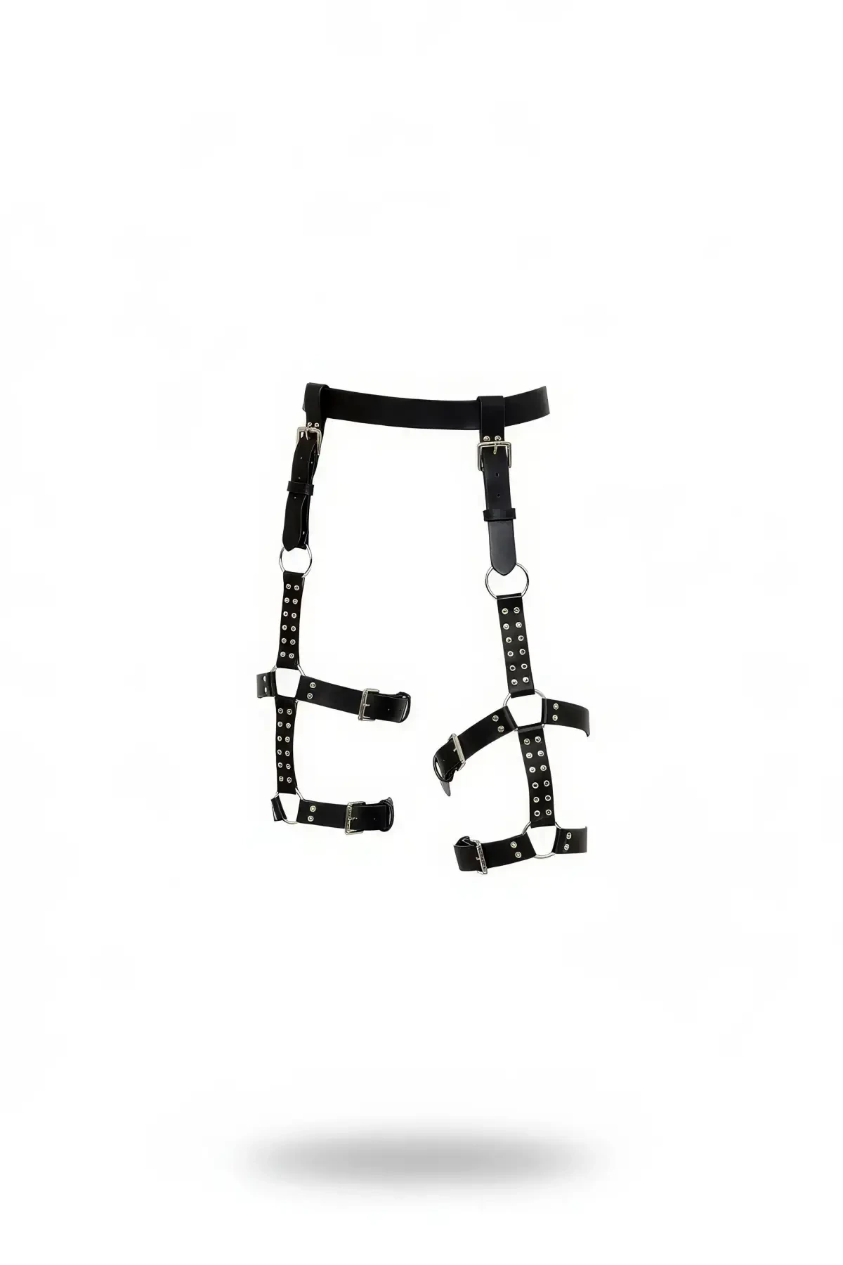 Black Garter Harness Buckle Metal Detailed Leg - APFT862