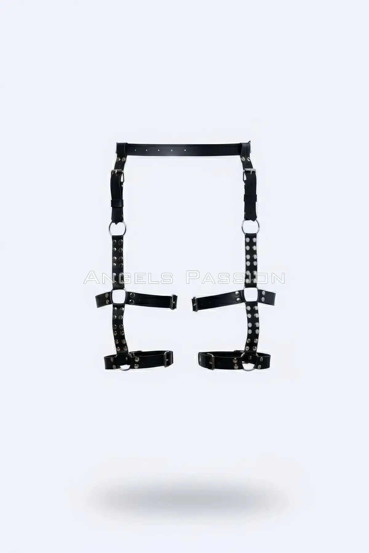 Black Garter Harness Leather Studded Ring Detail - APFT862