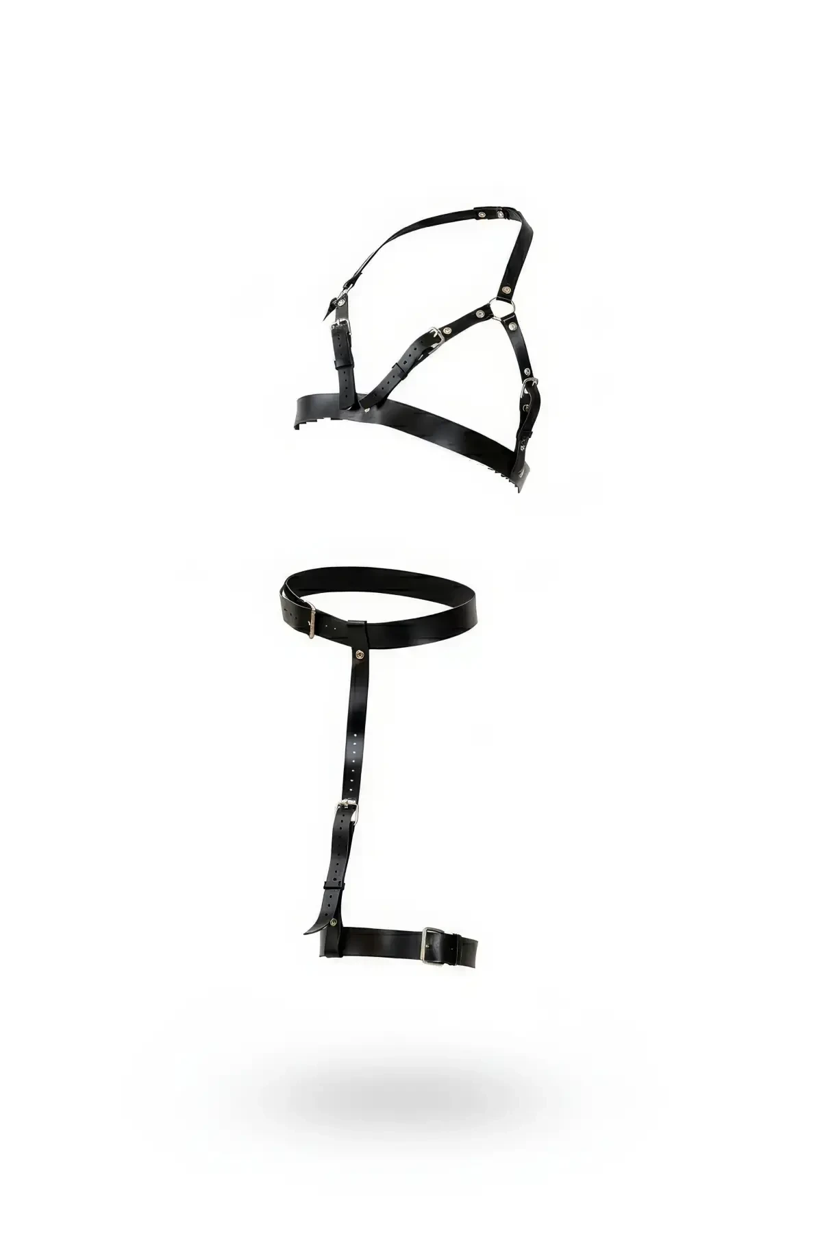 Black Garter Harness Leather Buckle Body Garter - APFT863