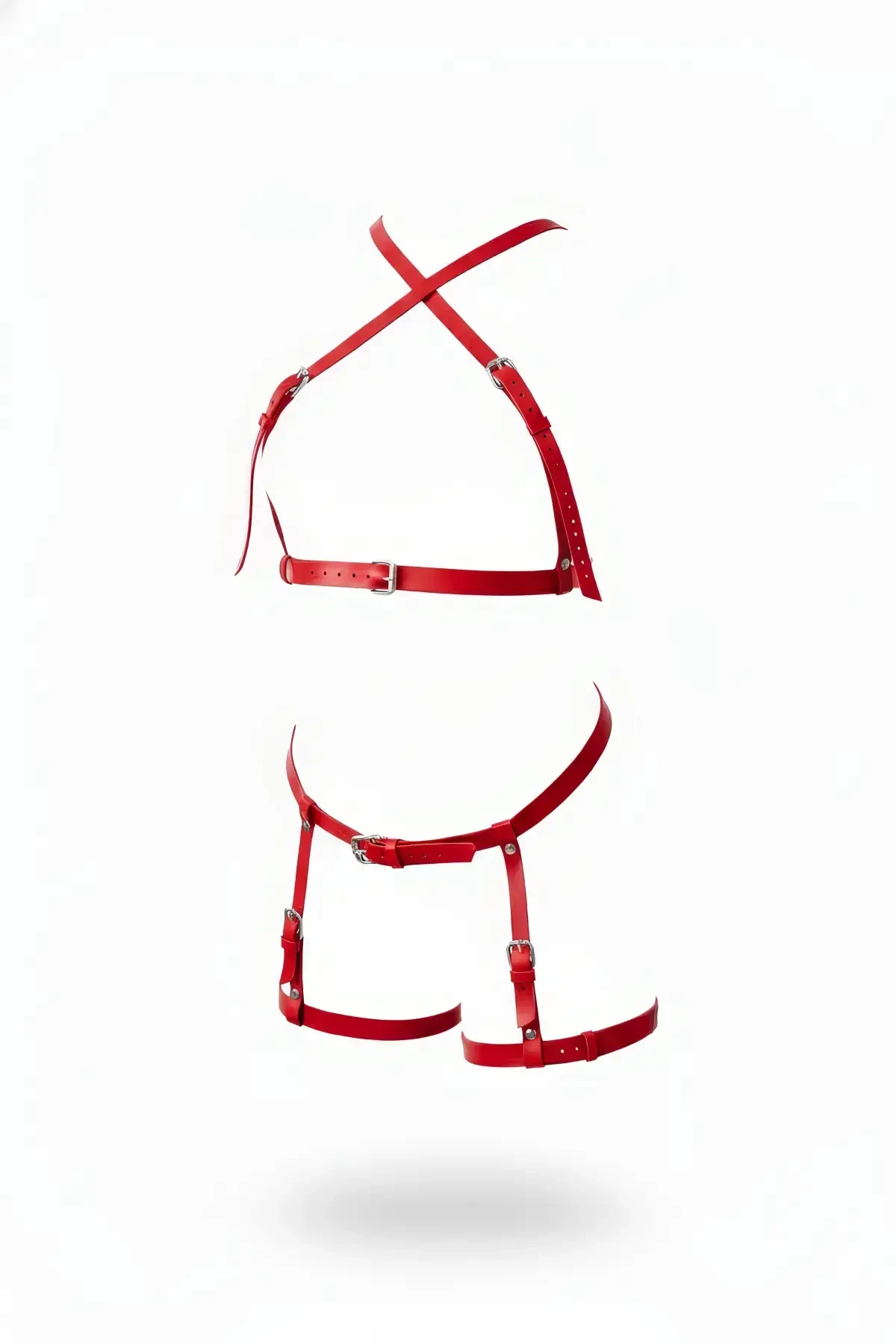 Red Garter Harness Leather Buckle Body Leg Set - APFT865