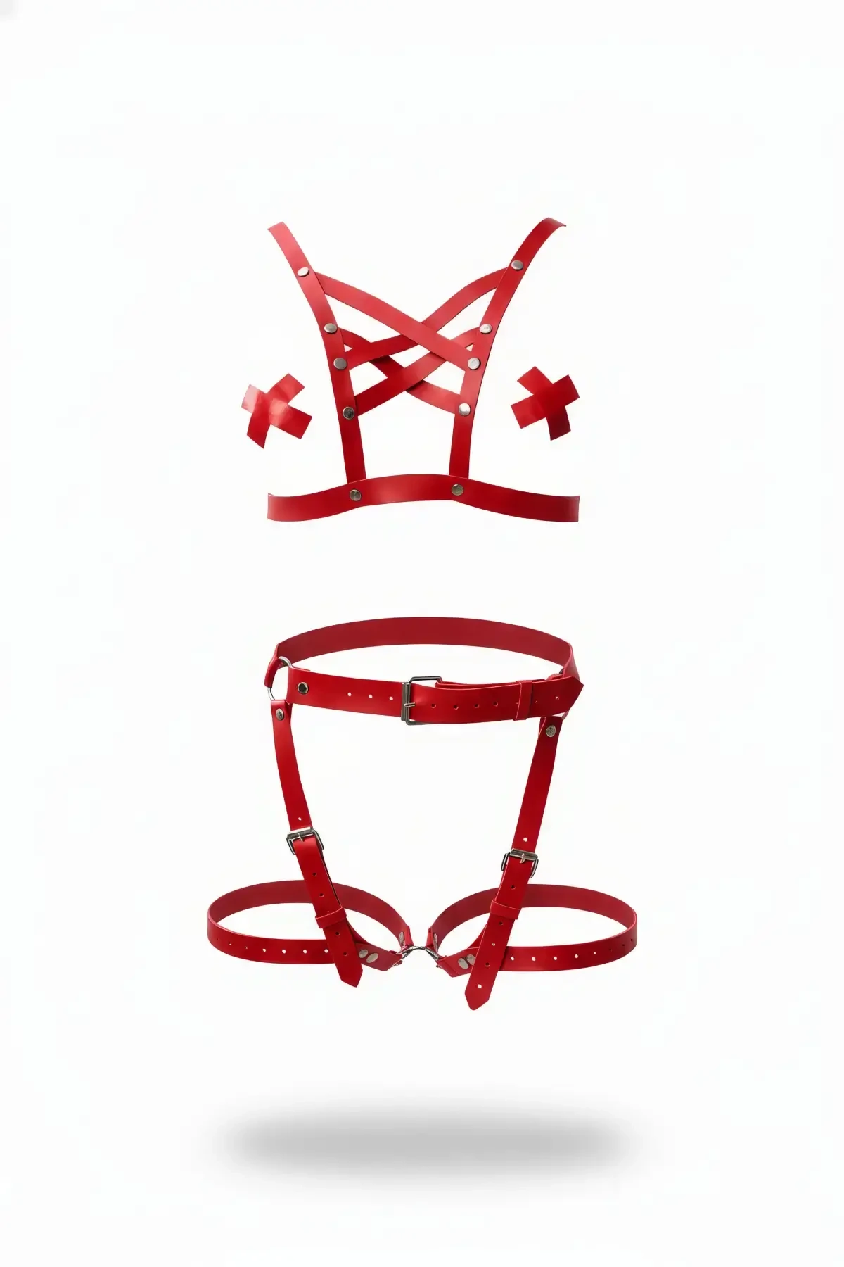Red Harness Set with Studded Cross Band Detail - APFT866