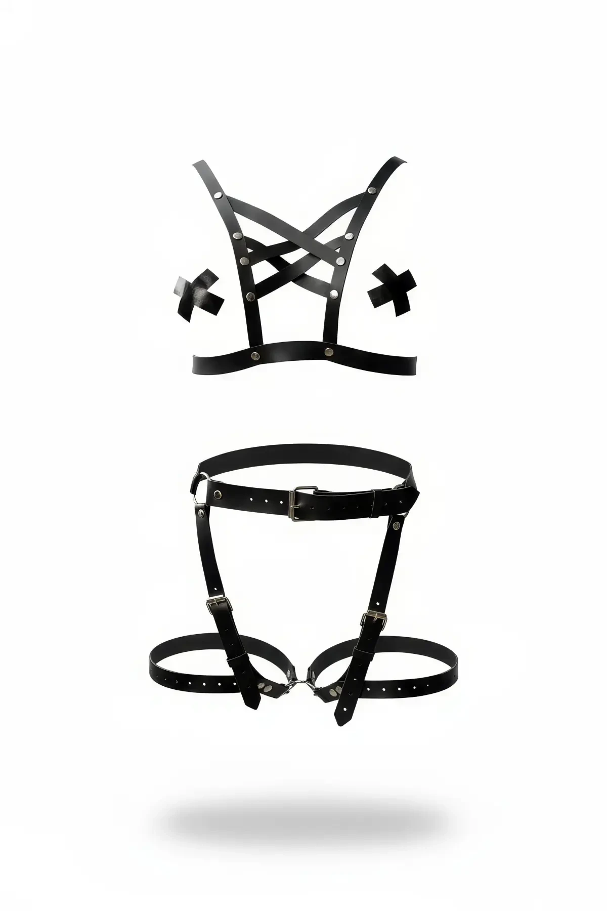 Black Harness Suit Leather Studded Cross Detail - APFT866