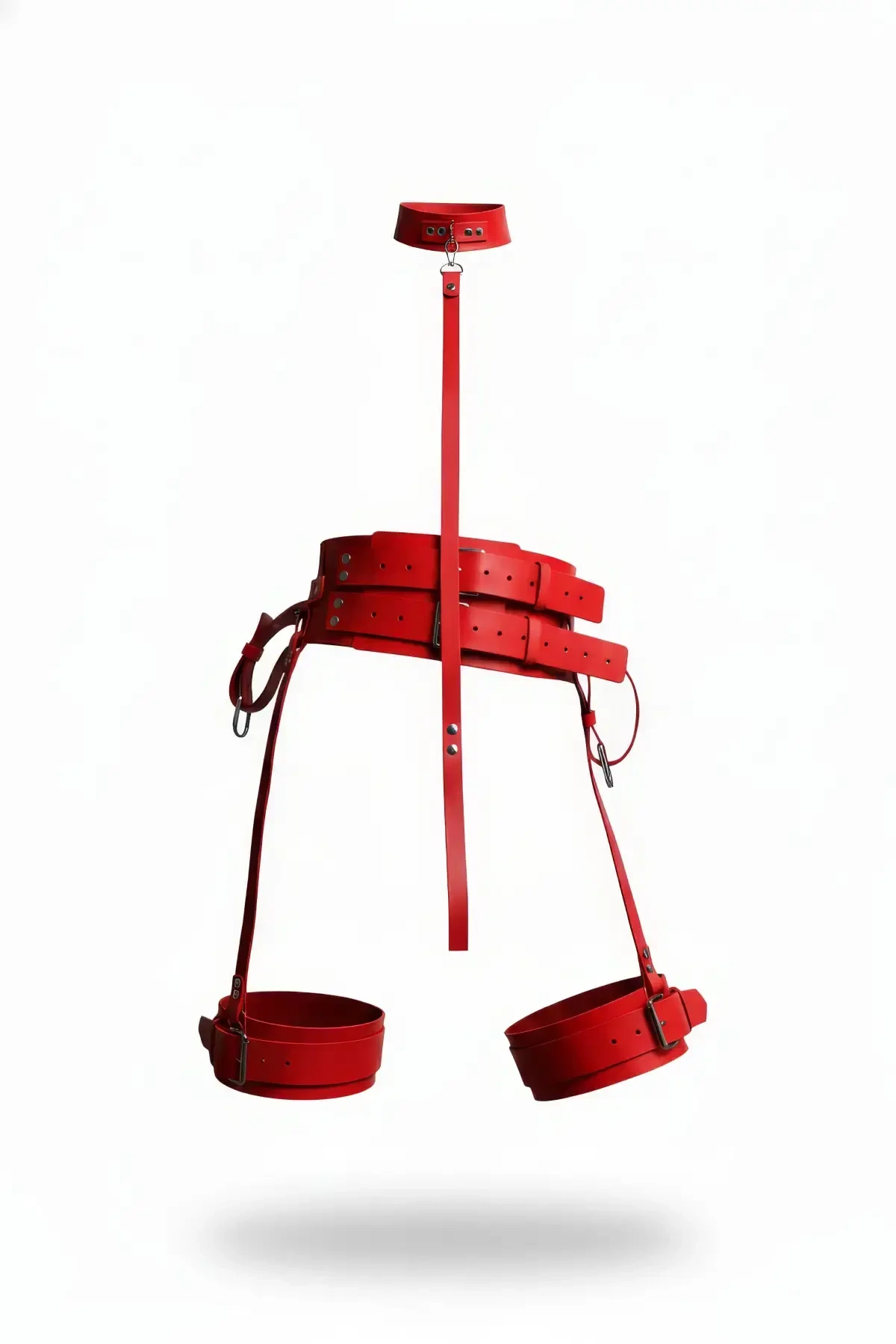 Red Harness Suit Leather Multiple Belted Neck Collar Detailed - APFT869