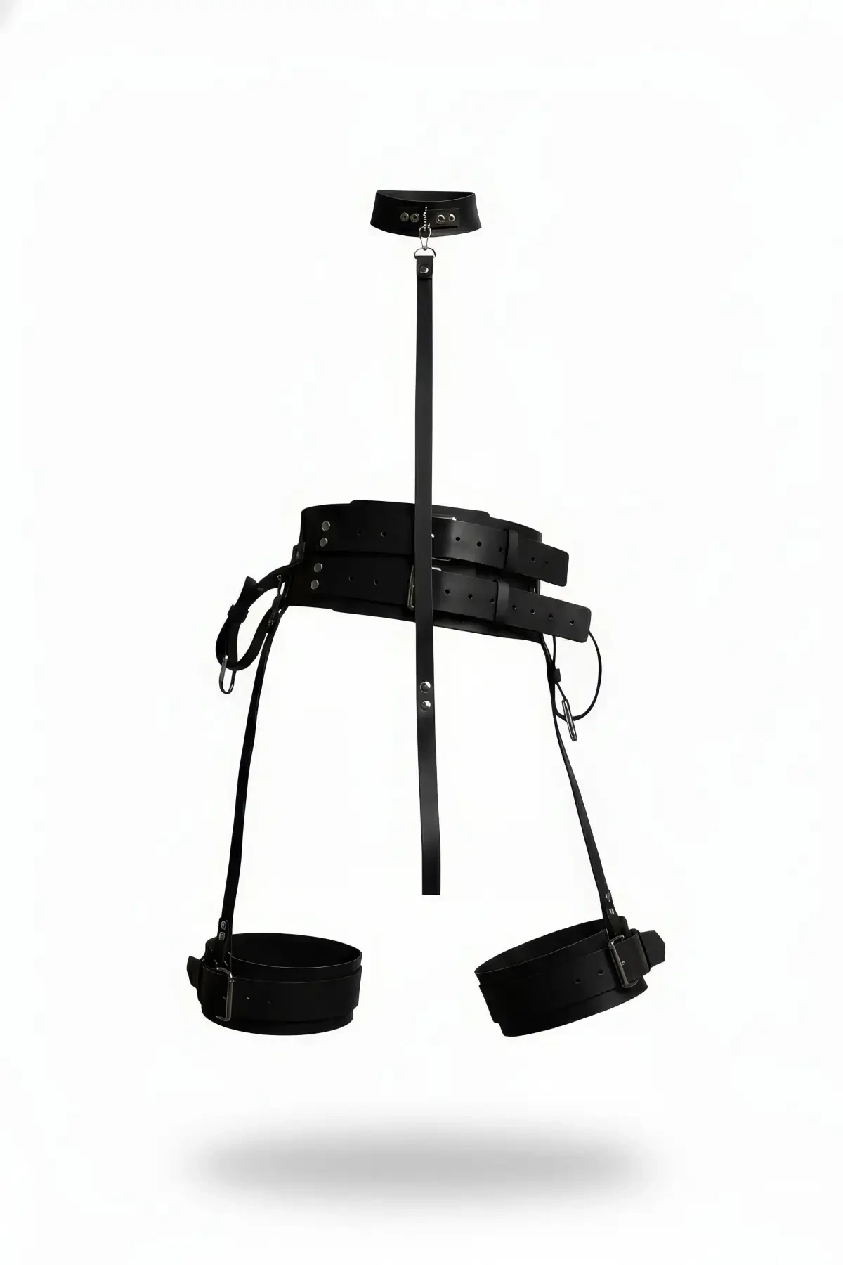 Black Harness Set with Leather Neck Collar and Leg Cuffs - APFT869