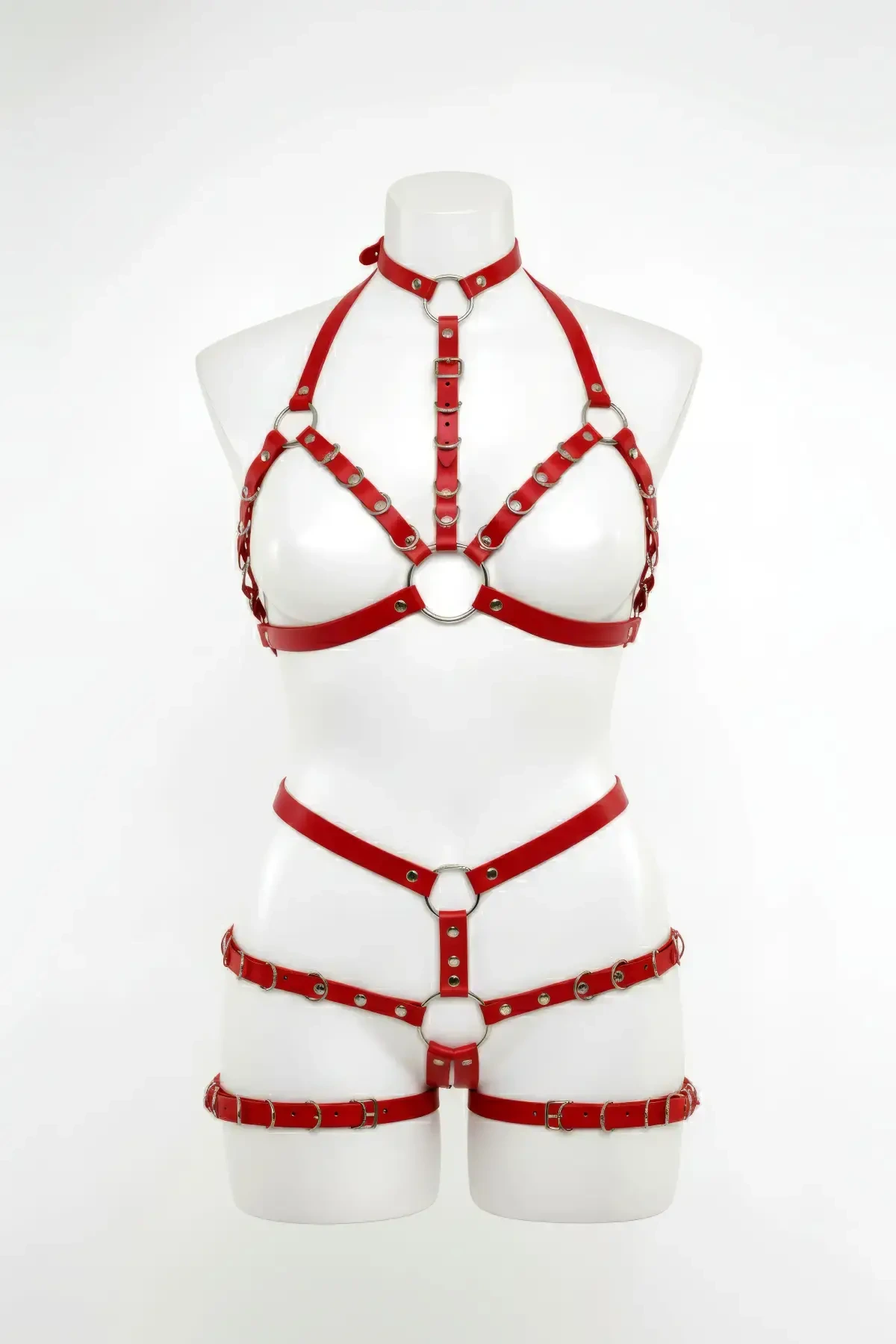 Red Harness Suit Leather Body Metal Ring Detailed - APFT874